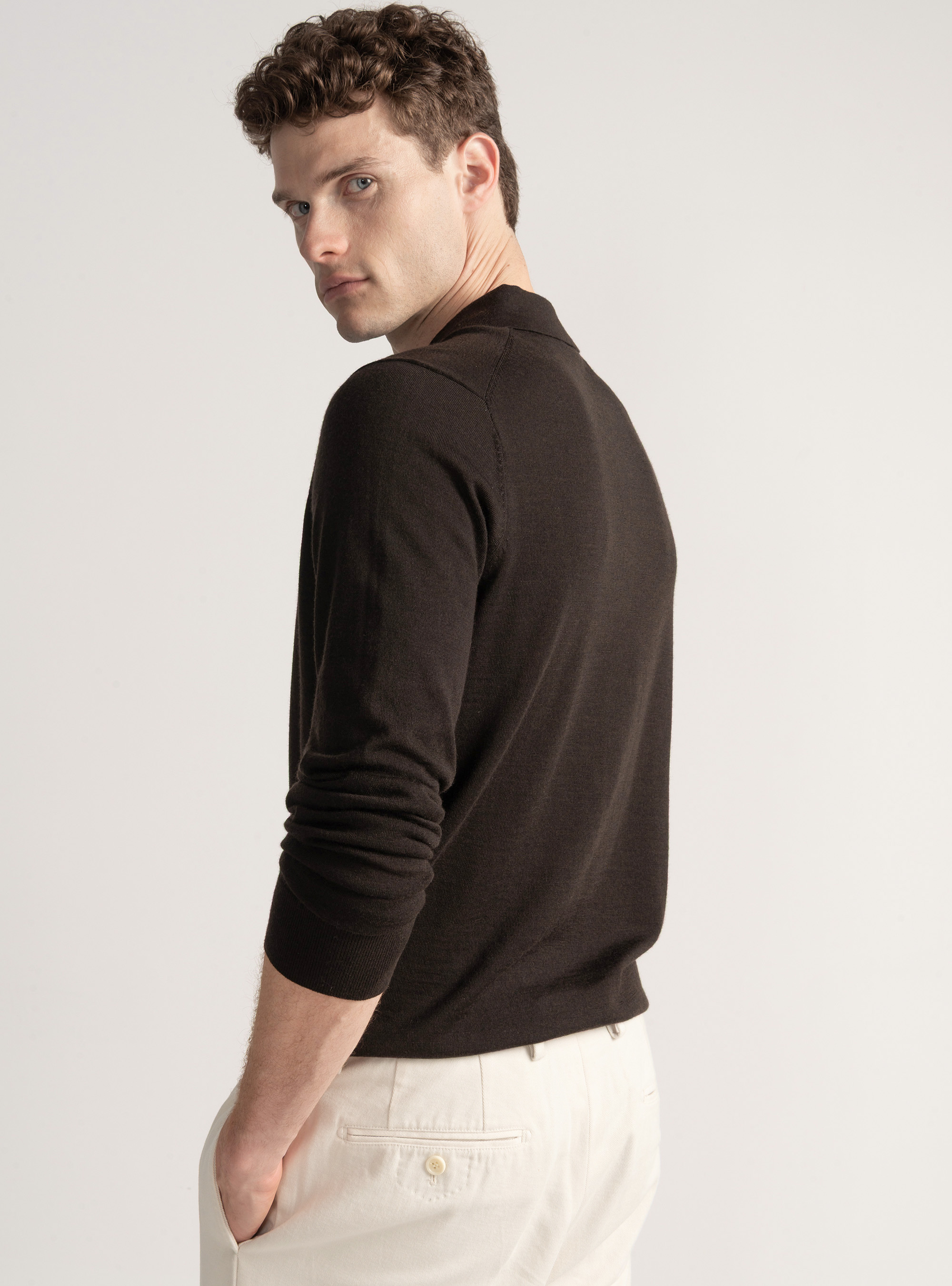 Polo de lana merina extrafina, MARRON