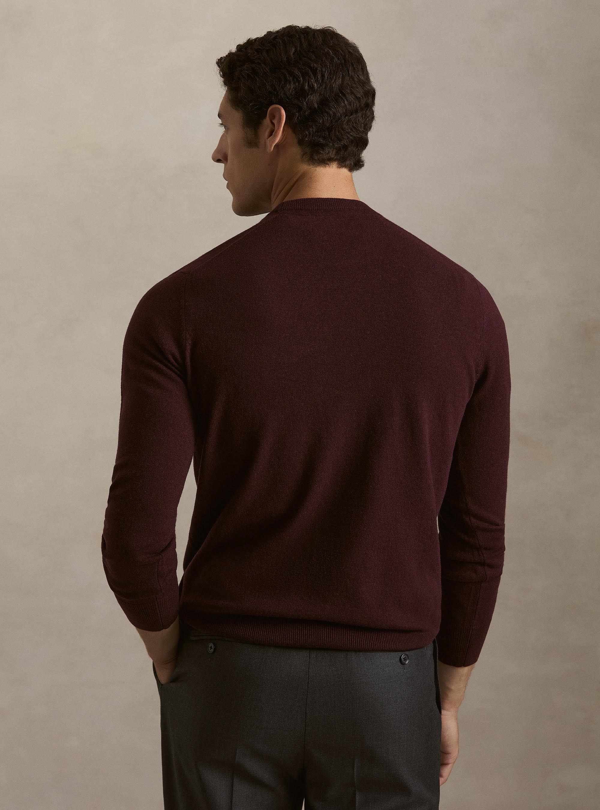 Girocollo in maglia in lana poliammide cashmere, BORDEAUX