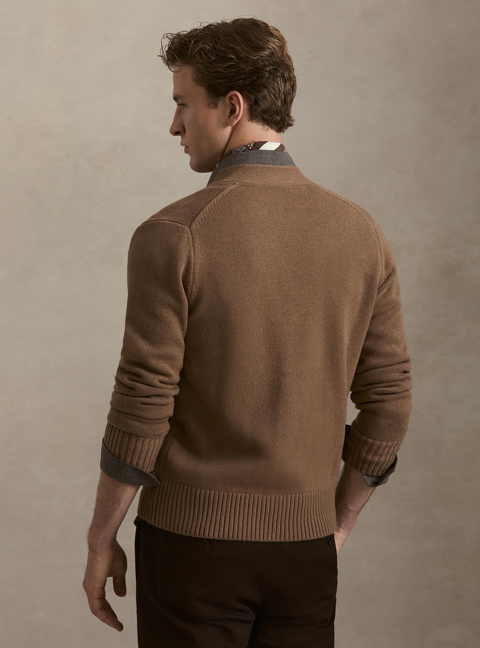 Gilet &agrave; boutons en laine et cachemire, NOISETTE