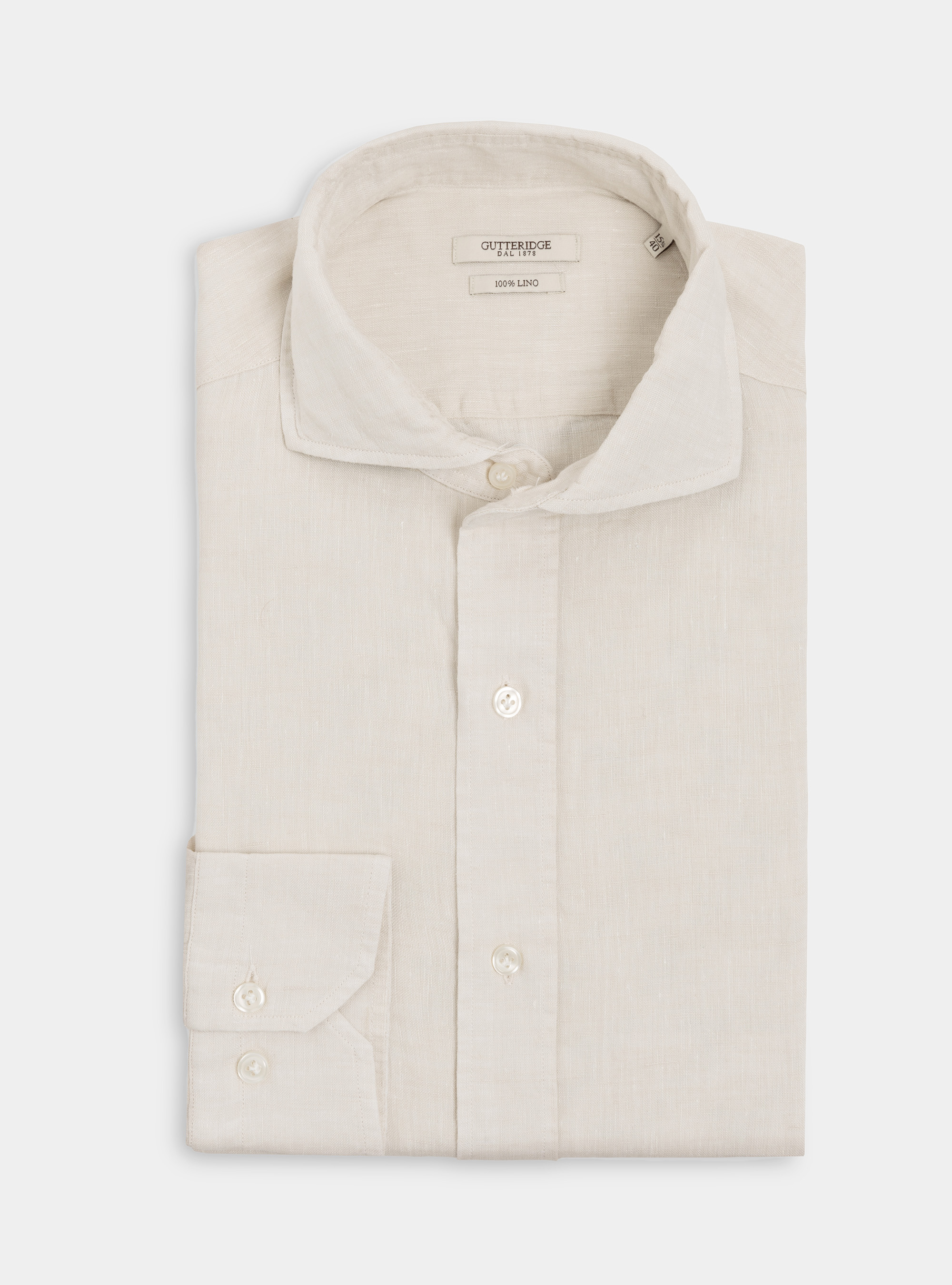 Camicia collo francese in lino, ECRU