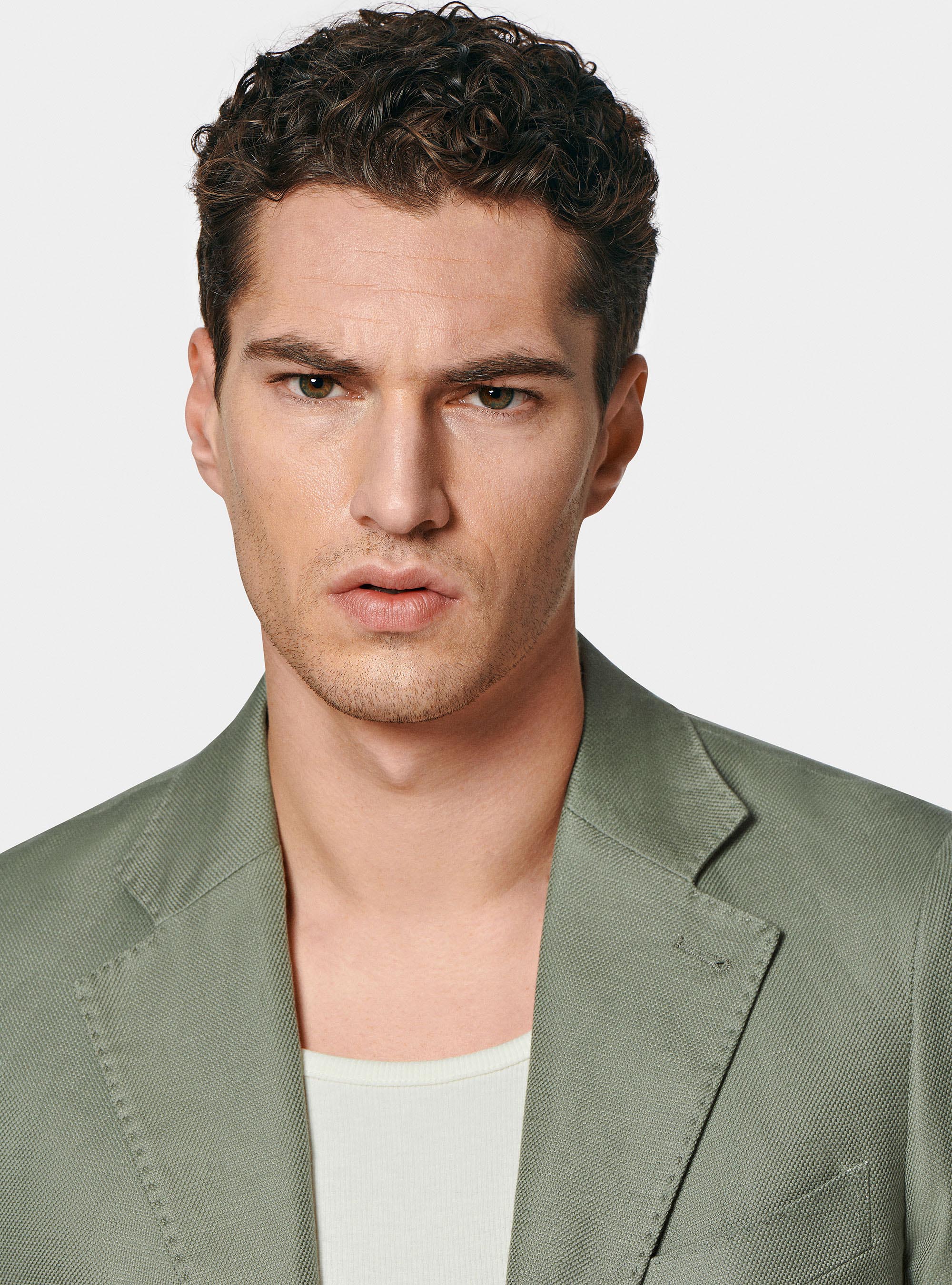 Giacca hopsack in cotone e lino, SALVIA 0602C