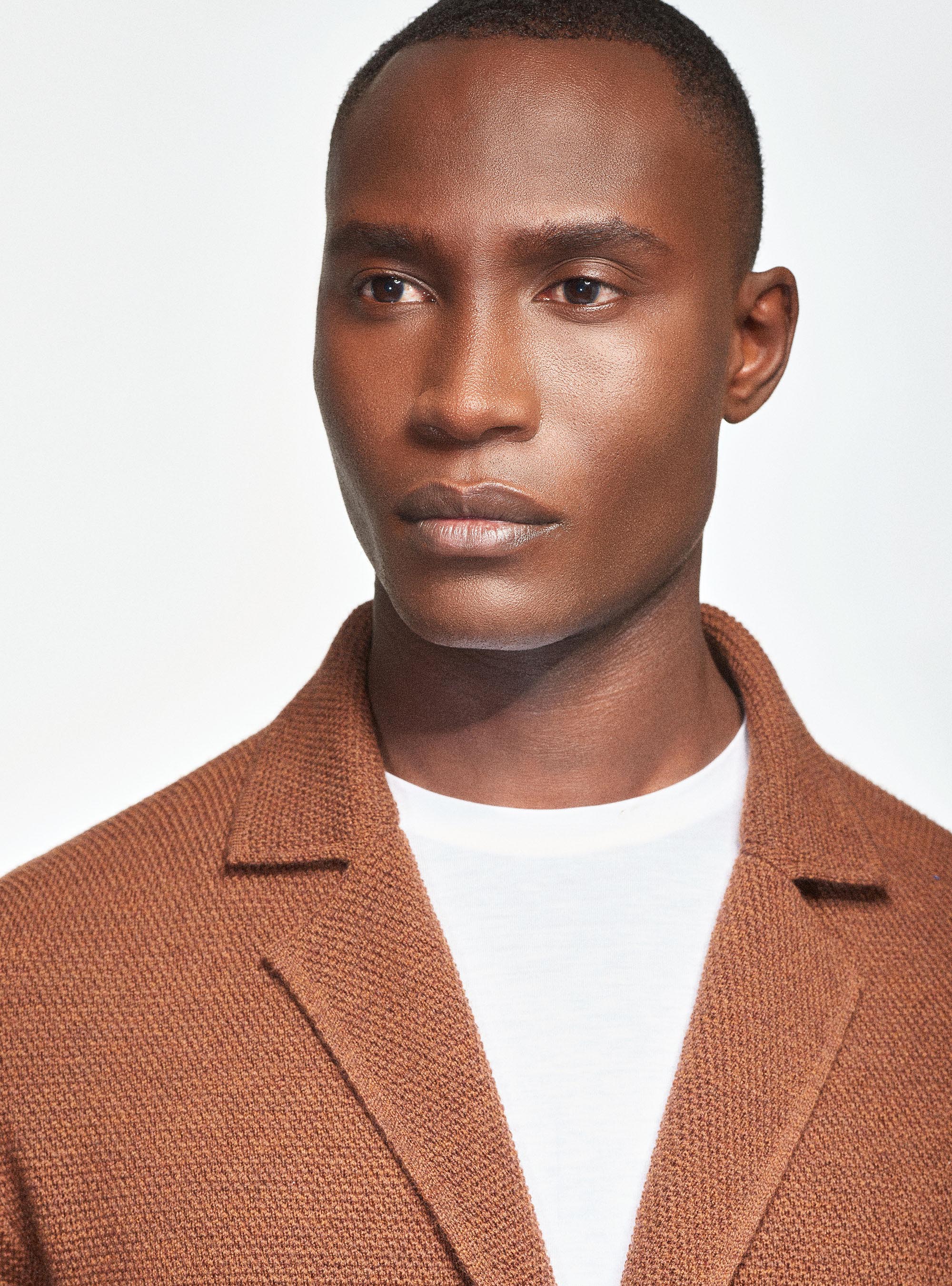 Double-breasted knitted cardigan in pure merino wool, BROWN