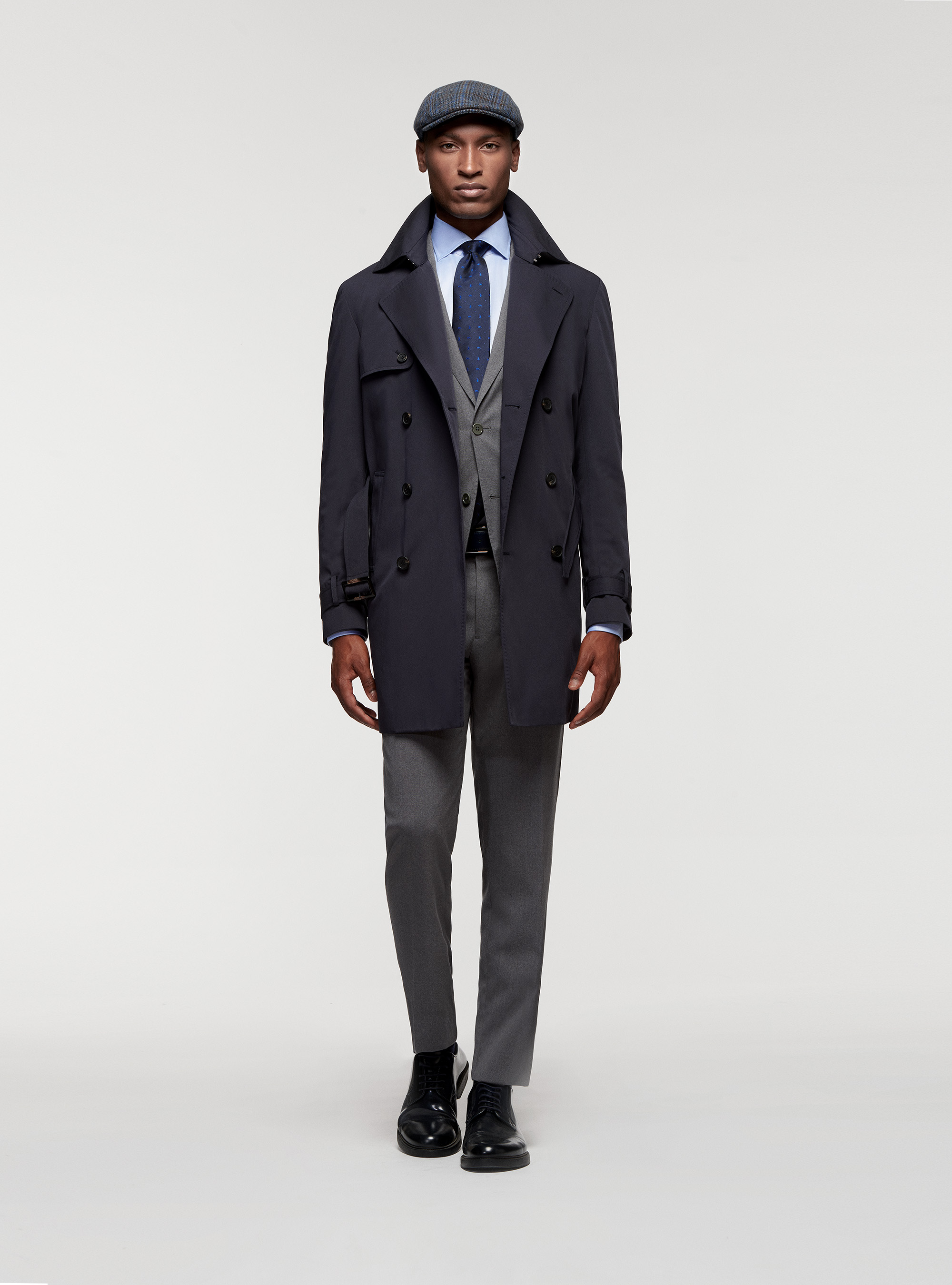 Trench doppiopetto in twill, BLU NAVY