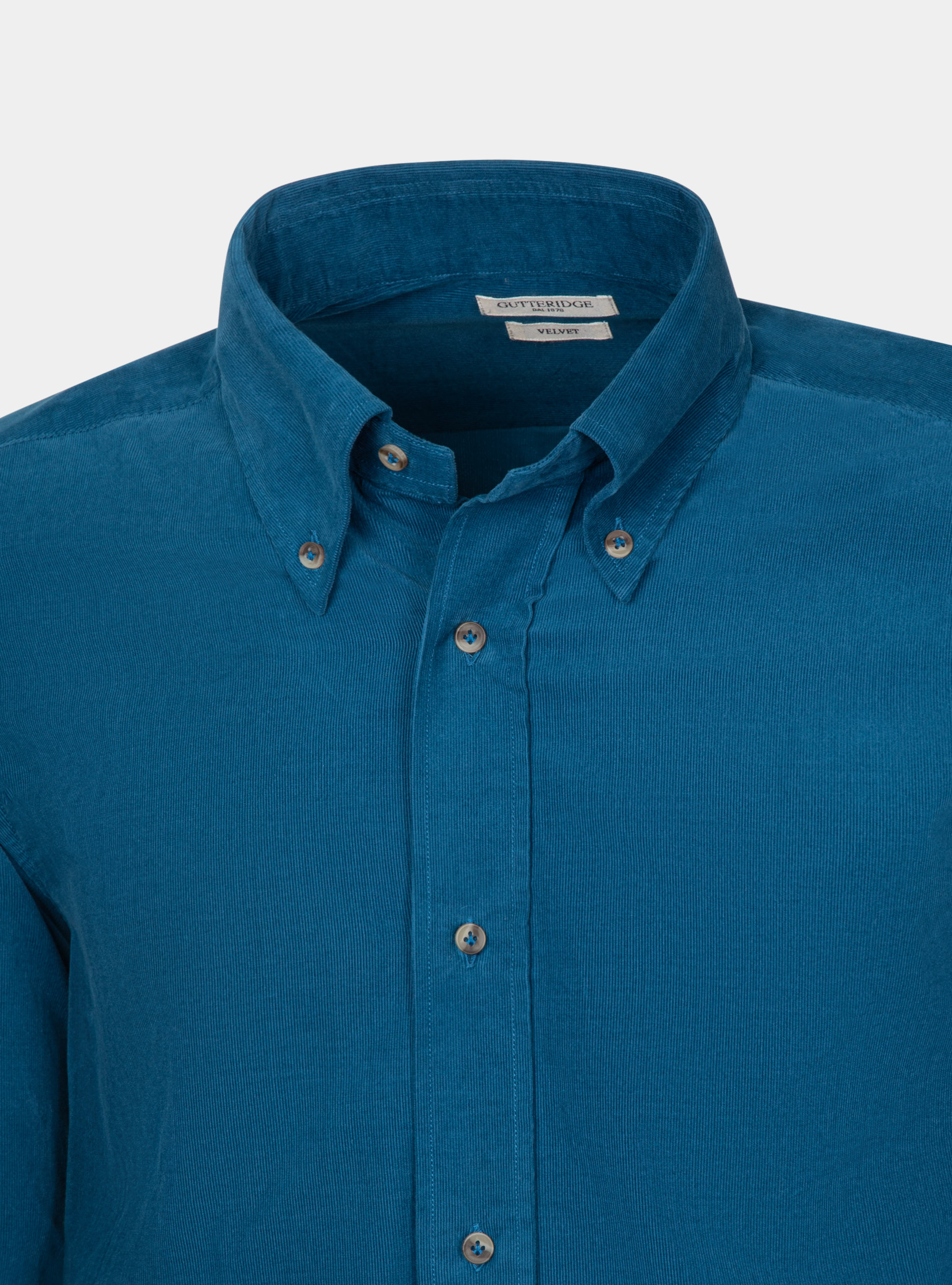 Camicia collo button down in velluto, PETROLIO