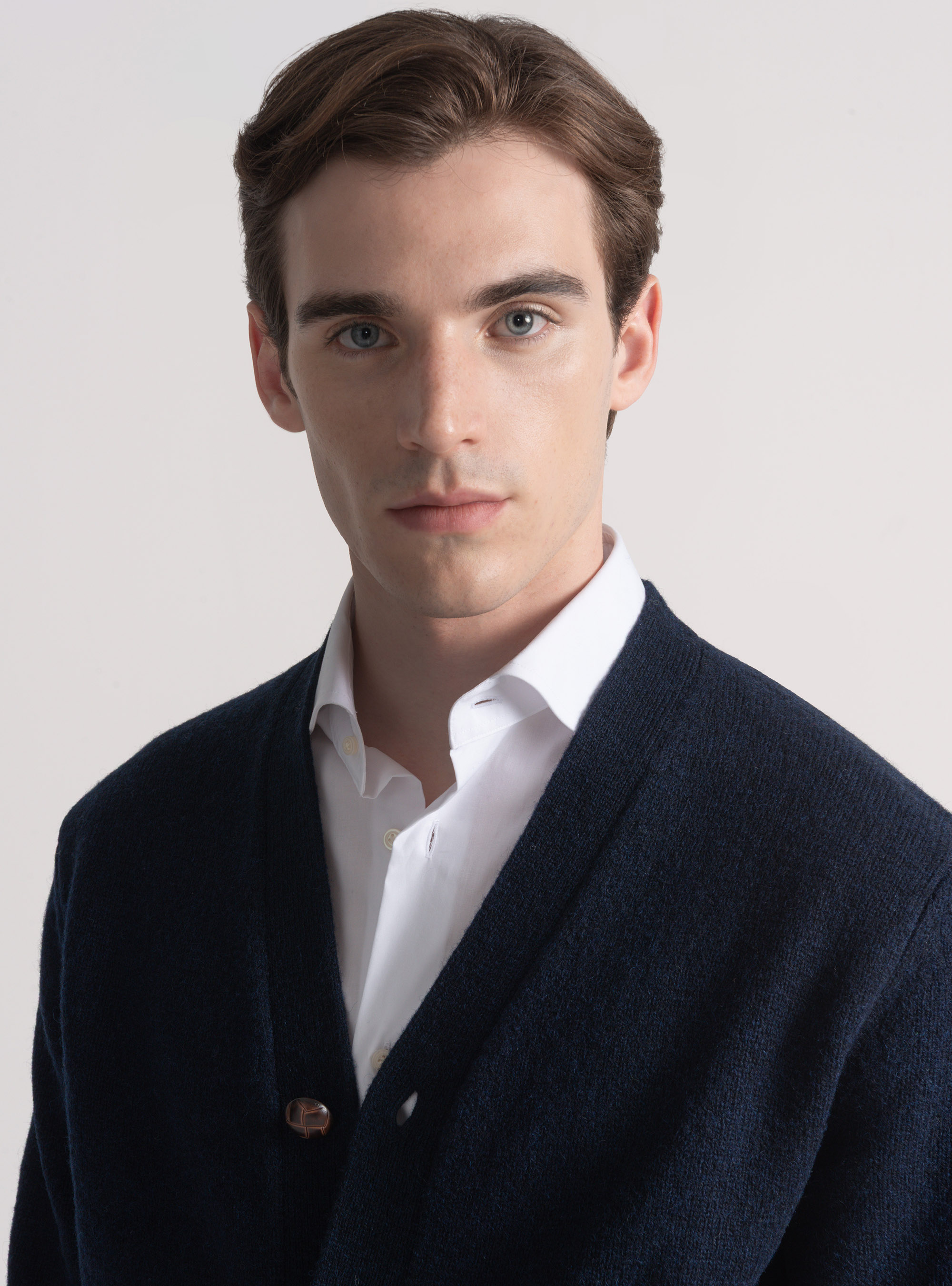 Shetland wool knit cardigan, NAVY BLUE