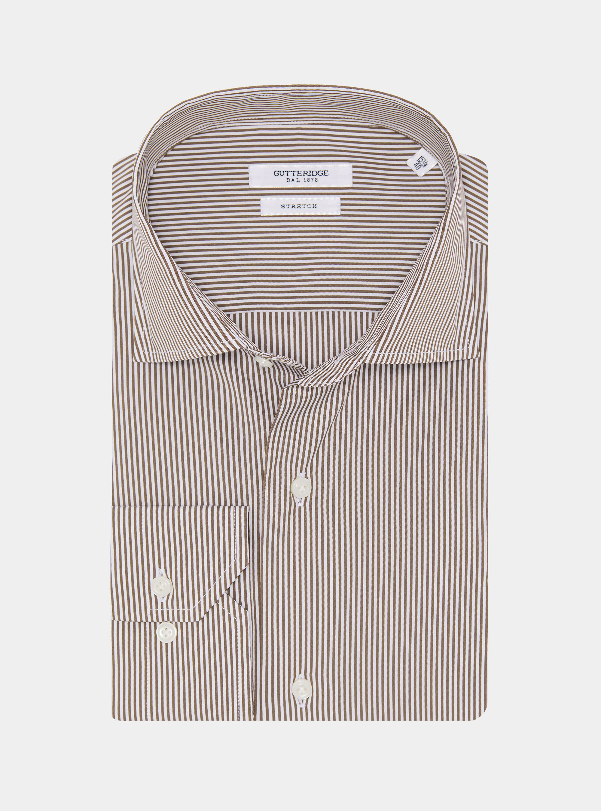 Camicia in cotone rigato popeline stretch, MARRONE