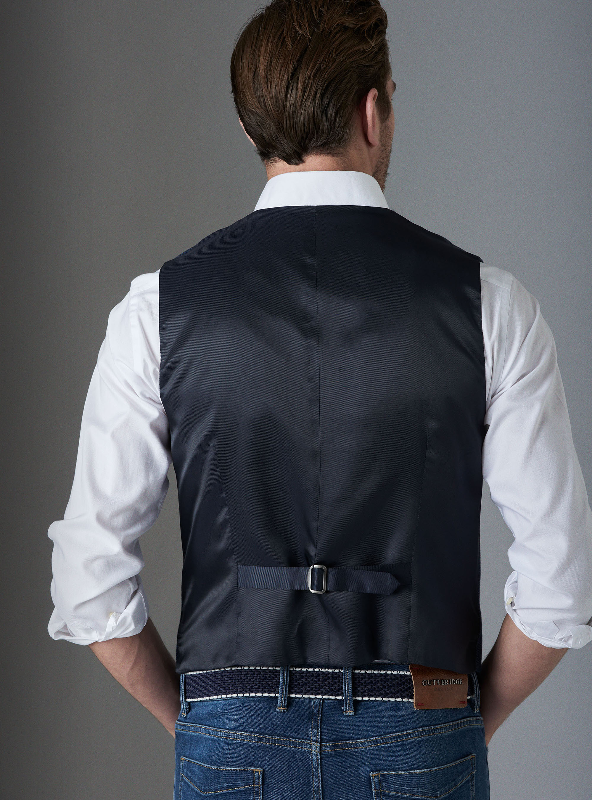 Chaleco espiga cuello con solapas, AZUL MARINO