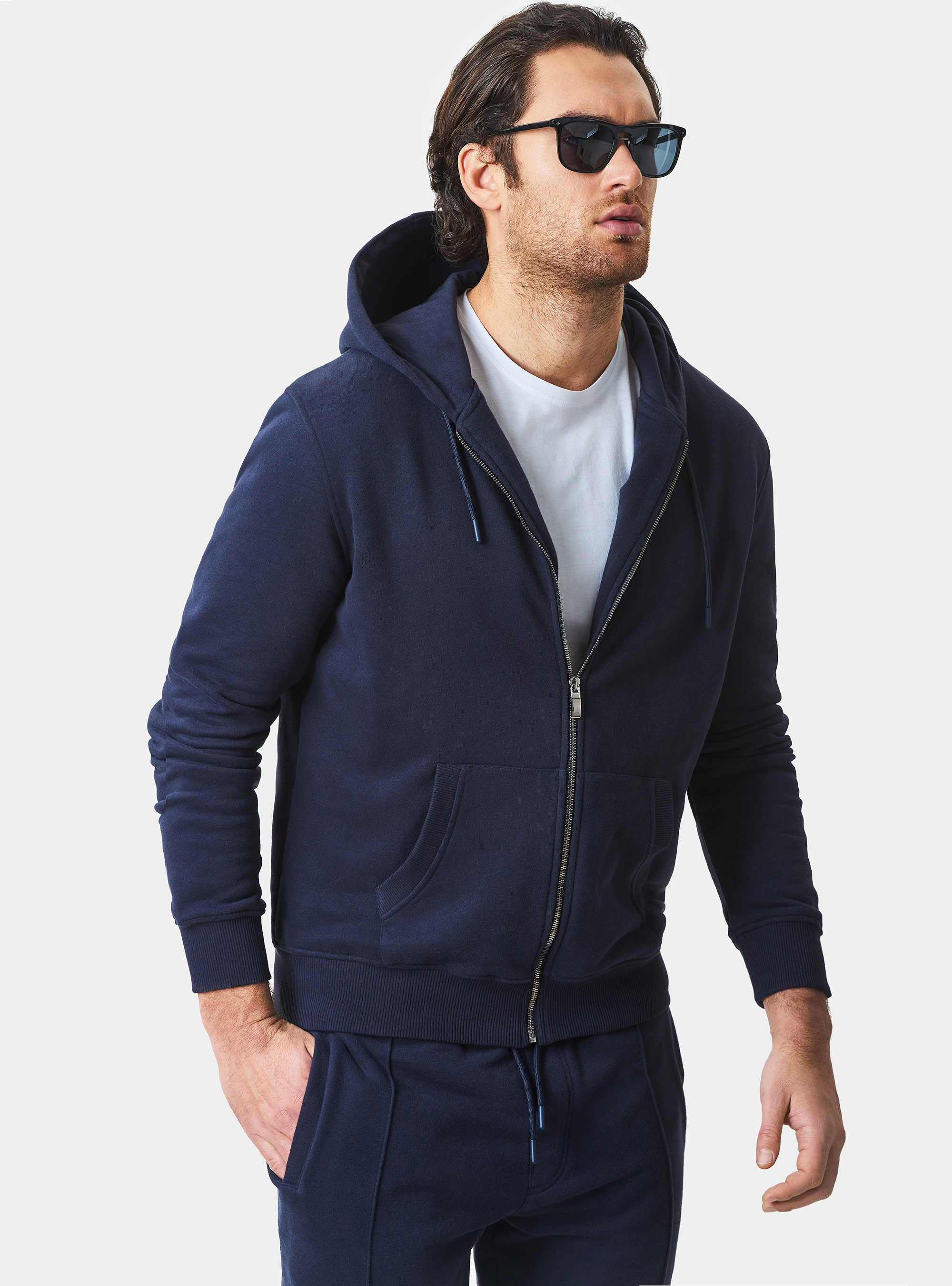 Chaqueta de sudadera con capucha y bolsillos, AZUL MARINO