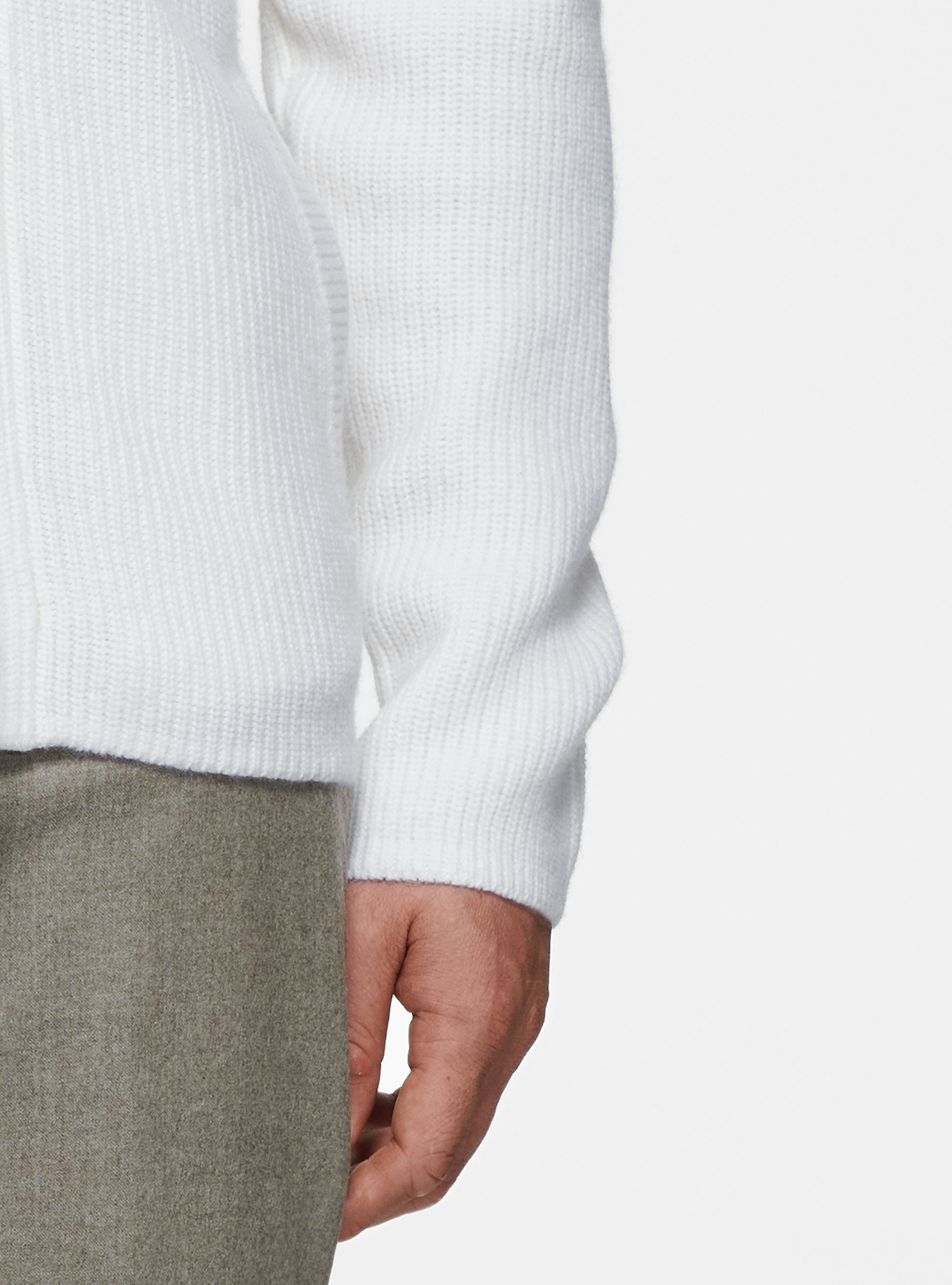 Veste en tricot côtelé de laine mérinos, BLANC