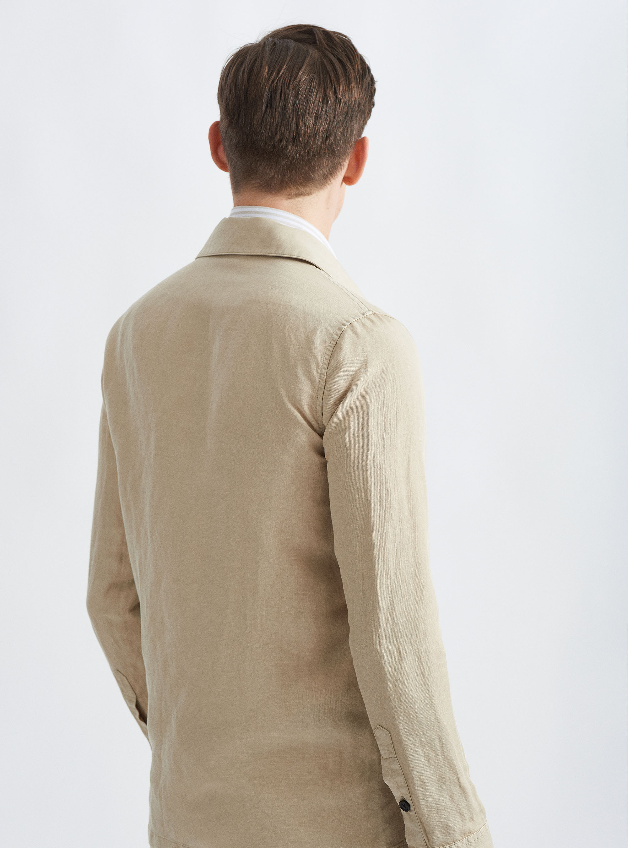 Giacca camicia in misto lino, SABBIA