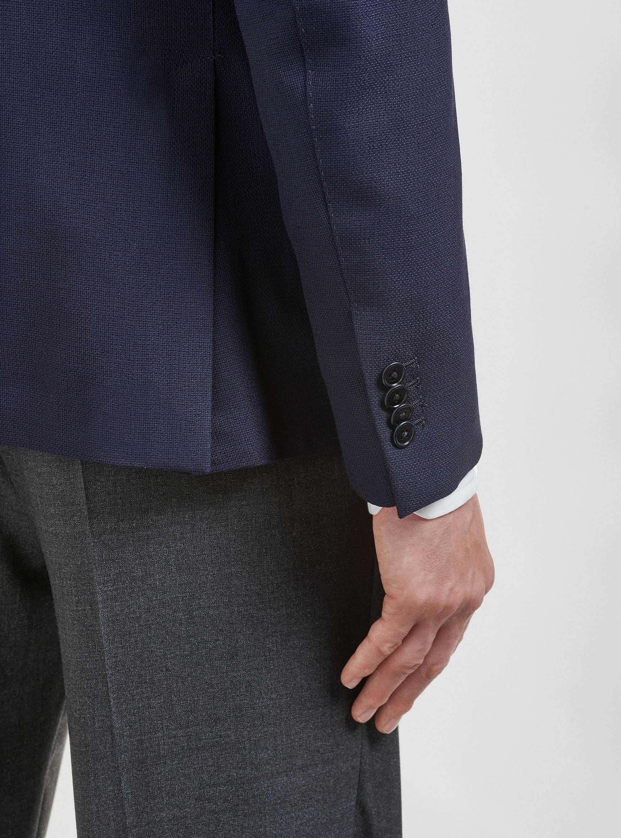 Giacca in pura lana hopsack, BLU NAVY