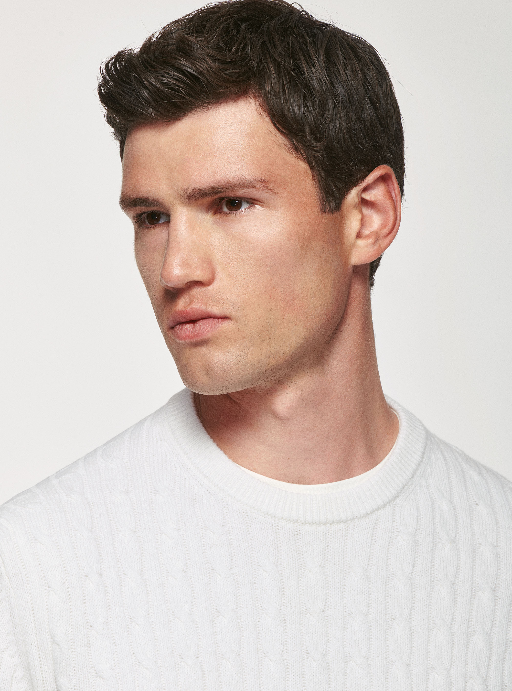 Braided lambswool sweater, WHITE