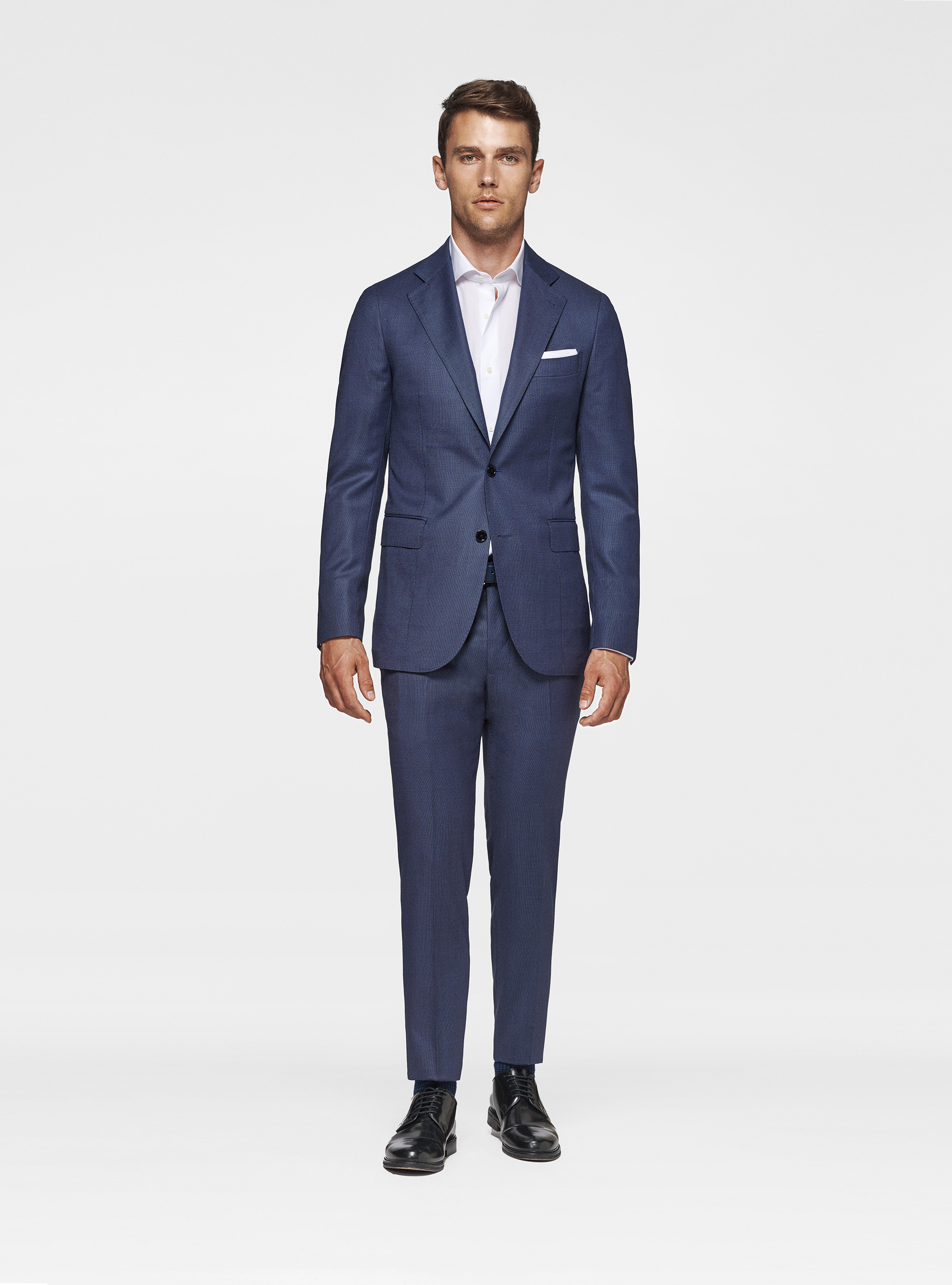 Pantaloni in pura lana occhio di pernice, INCHIOSTRO