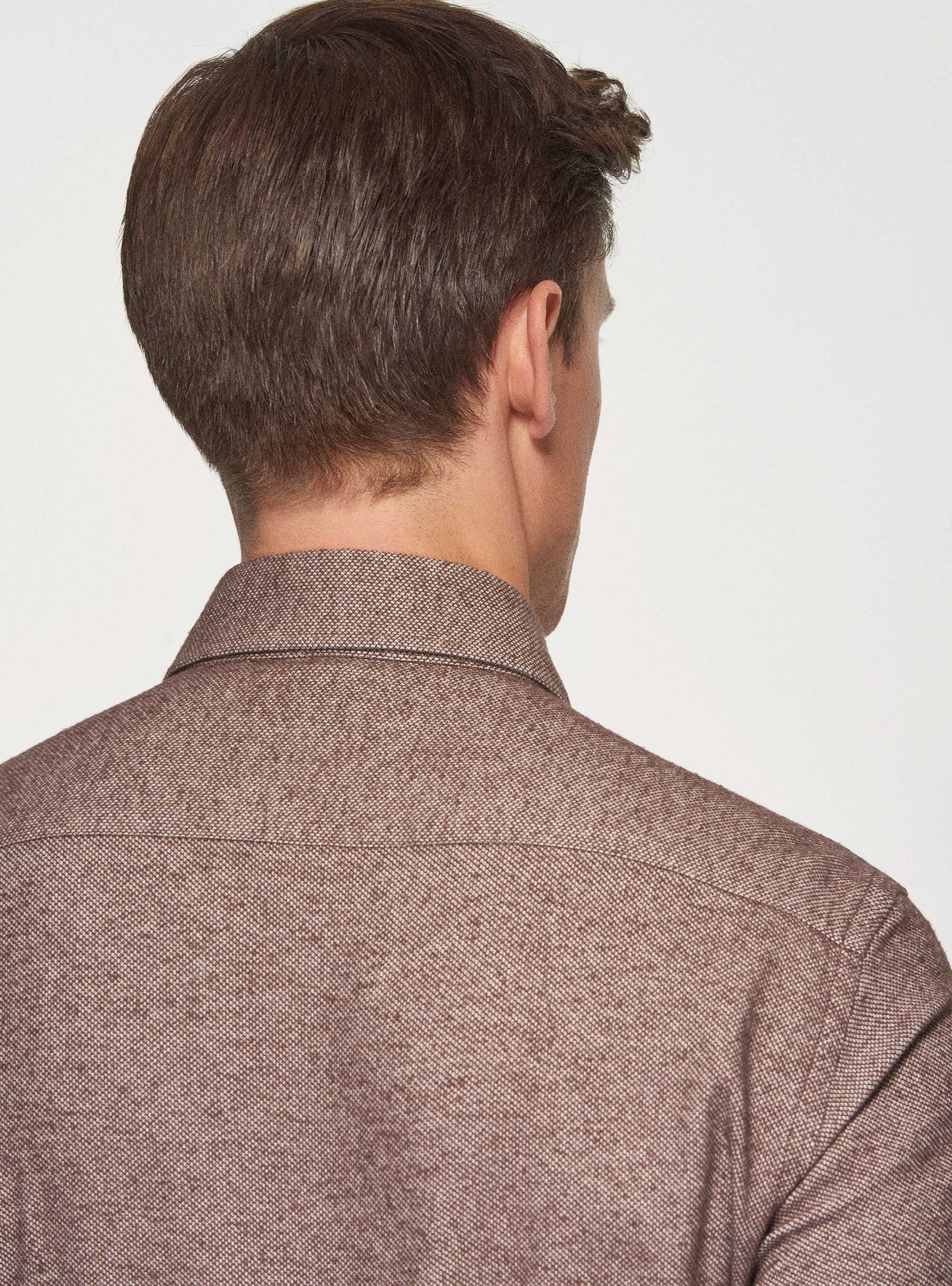 Camicia collo semi francese in flanella di cotone, MARRONE