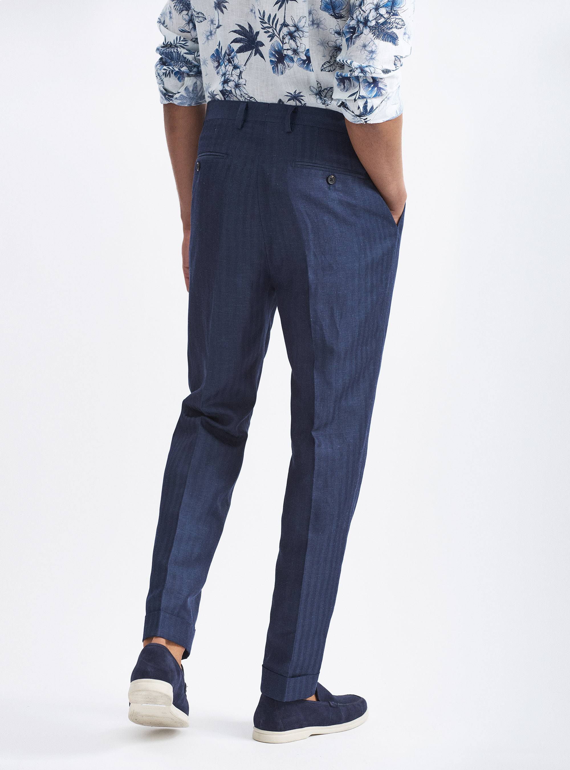 Pantaloni per abito in misto lino, BLU NAVY