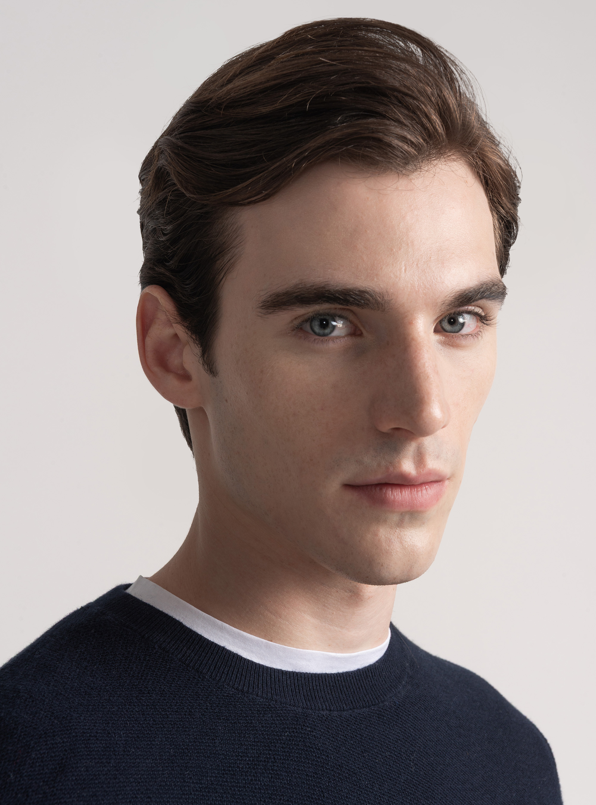 Trikot mit Rundhalsausschnitt aus Baumwolle und Kaschmir mit Wabenmuster, NAVY 0218C