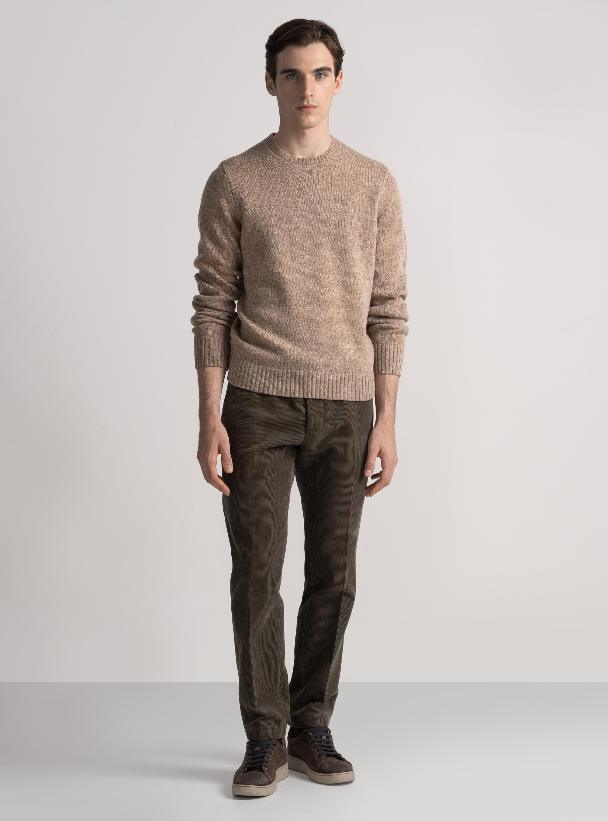 Shetland wool crew-neck sweater, MUD