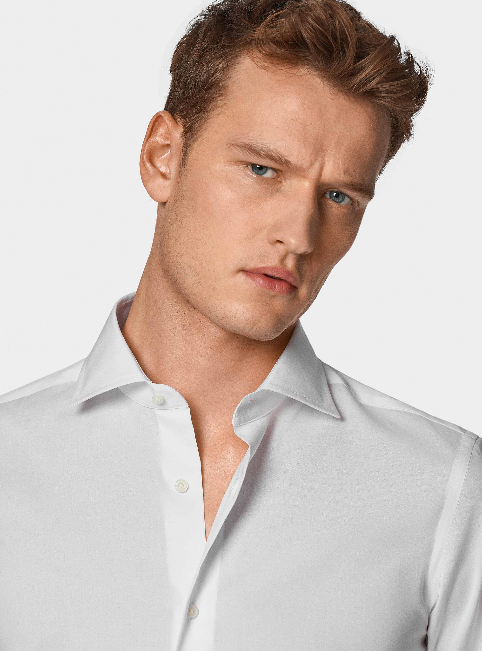 Chemise en popeline stretch, BLANC
