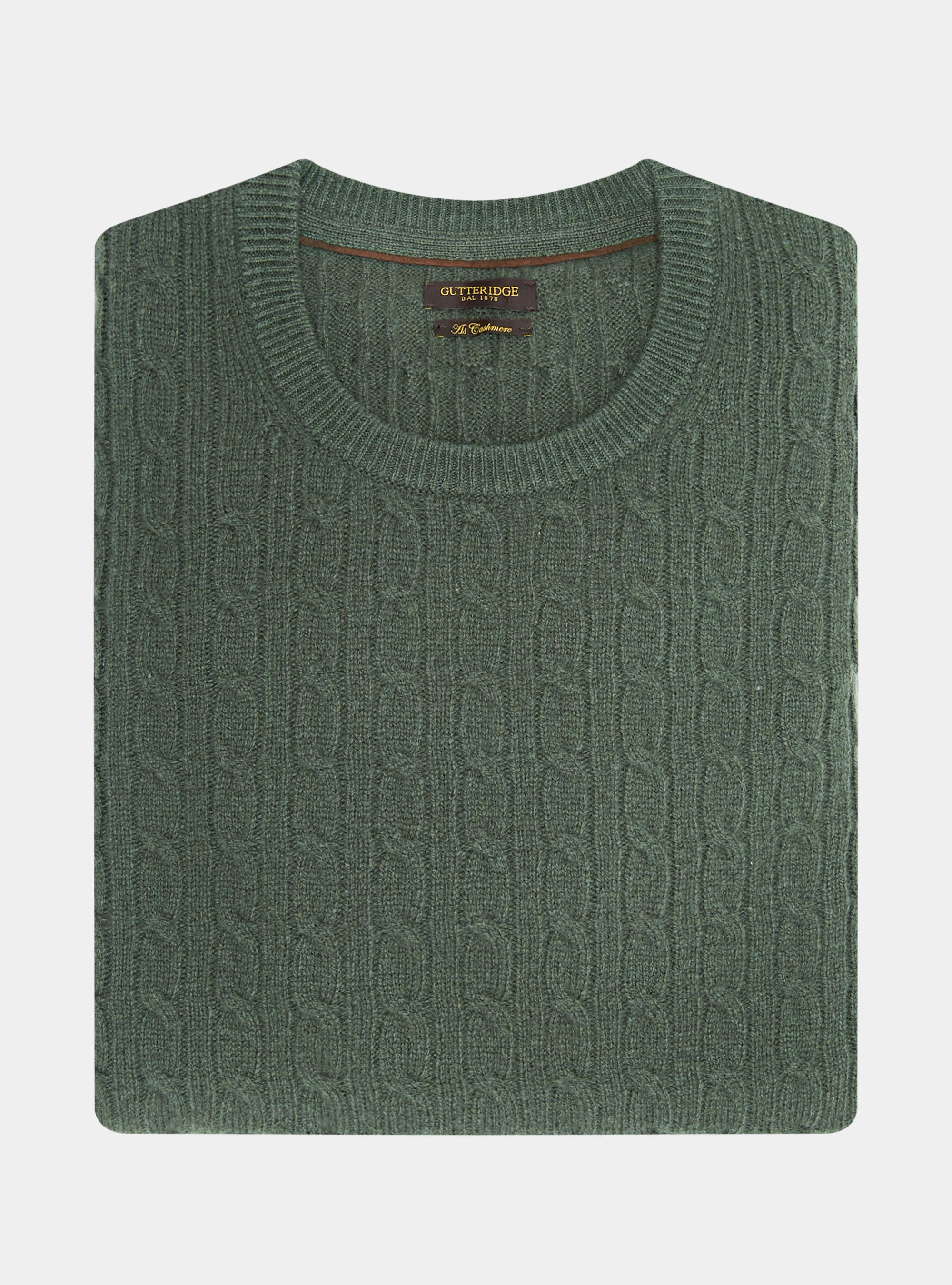 Maglia girocollo in lana cashmere a treccia, MILITARE 0609C