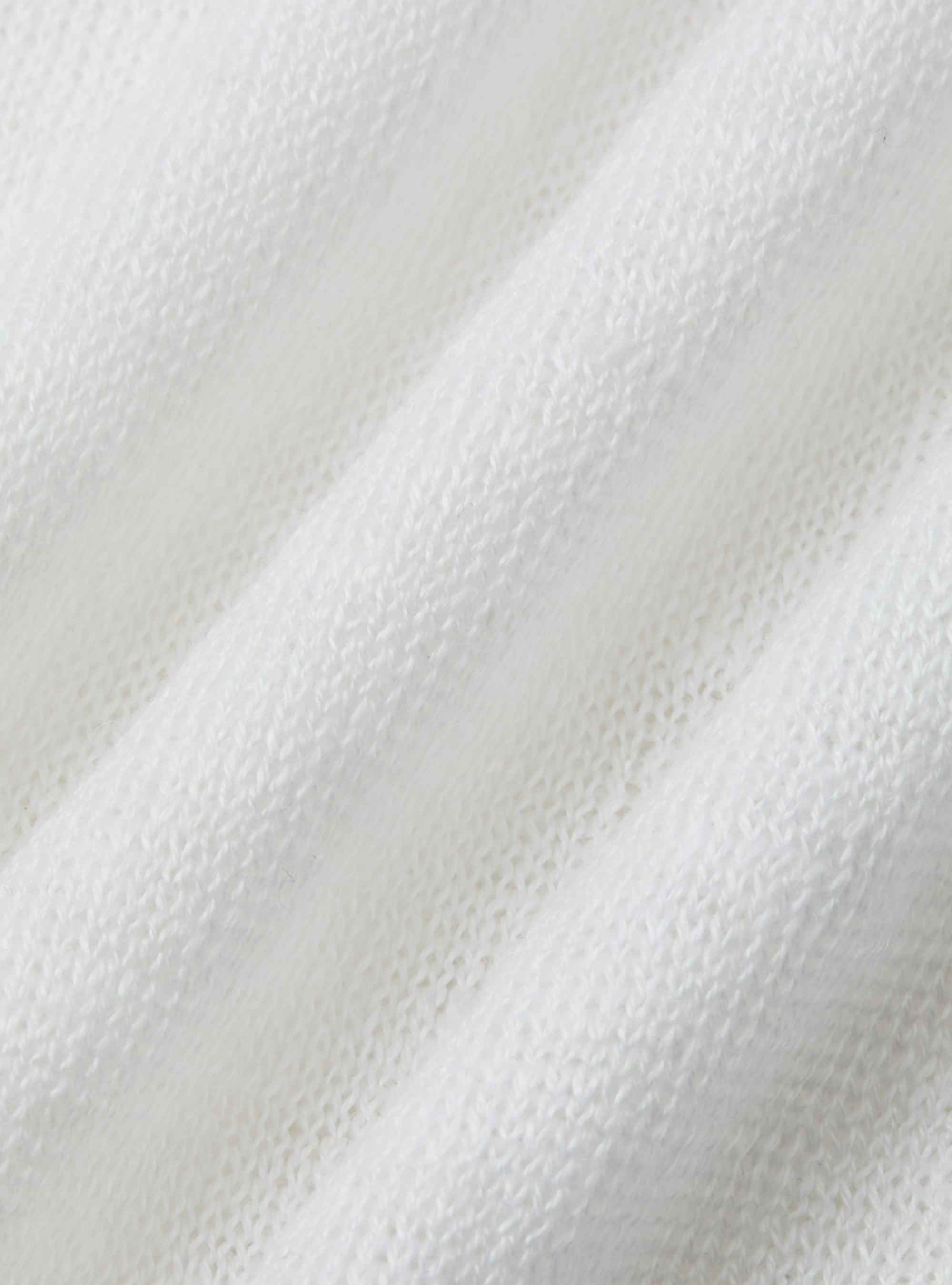 Polo in maglia senza bottoni in puro lino, BIANCO