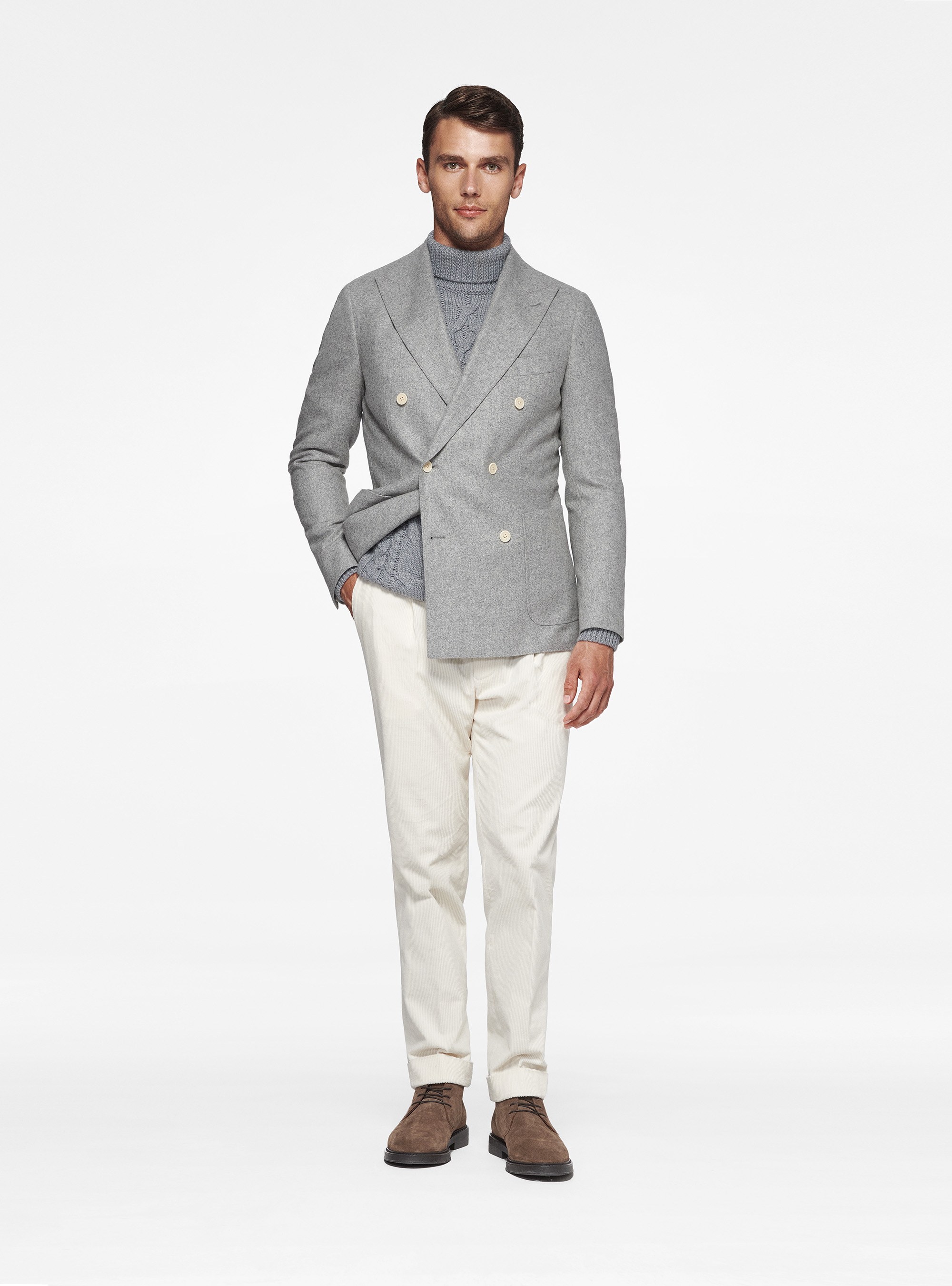 Giacca doppiopetto in flanella Duemilagori, GRIGIO CHIARO MELANGE