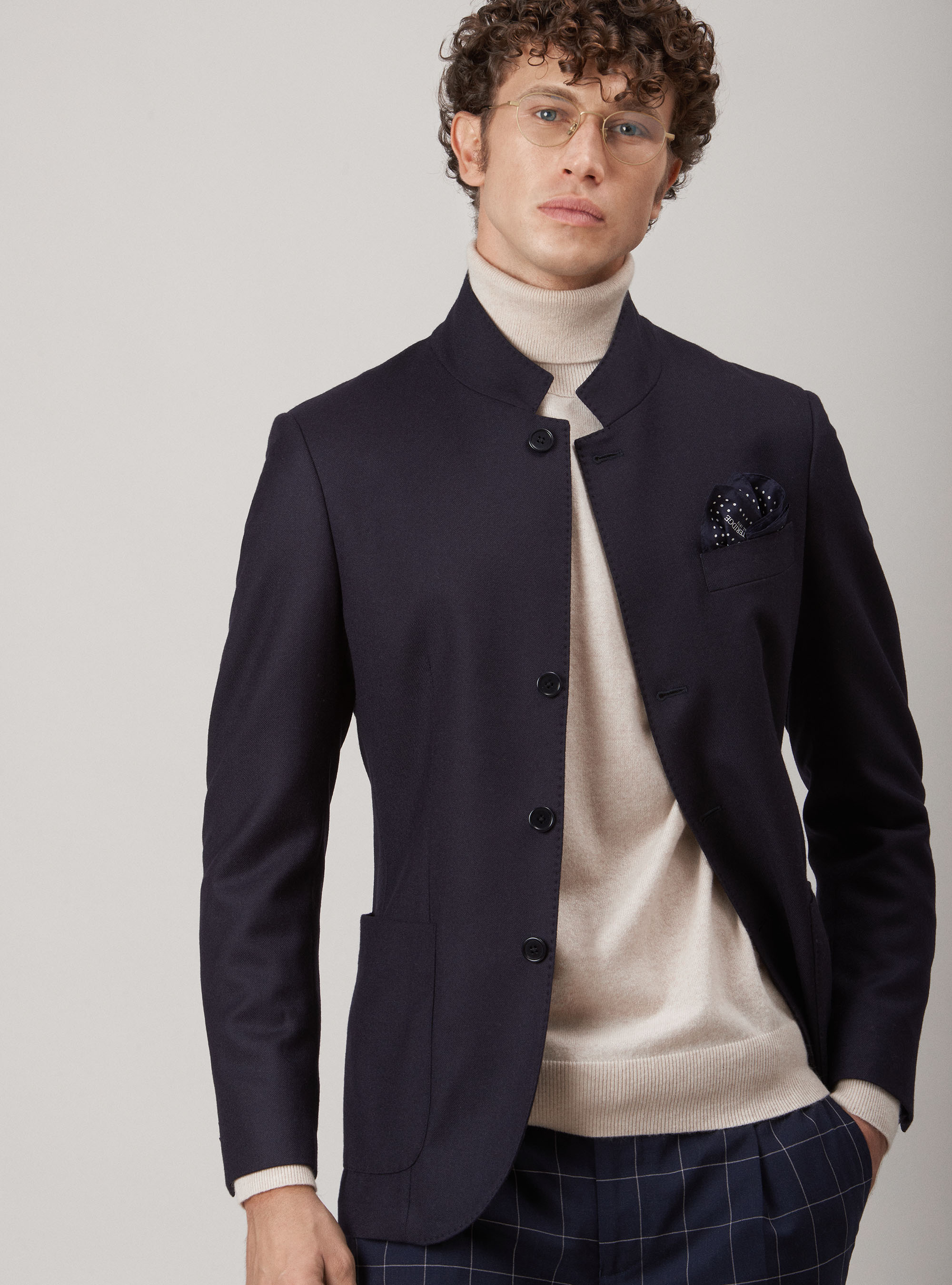 Korean cashmere flannel jacket, NAVY BLUE