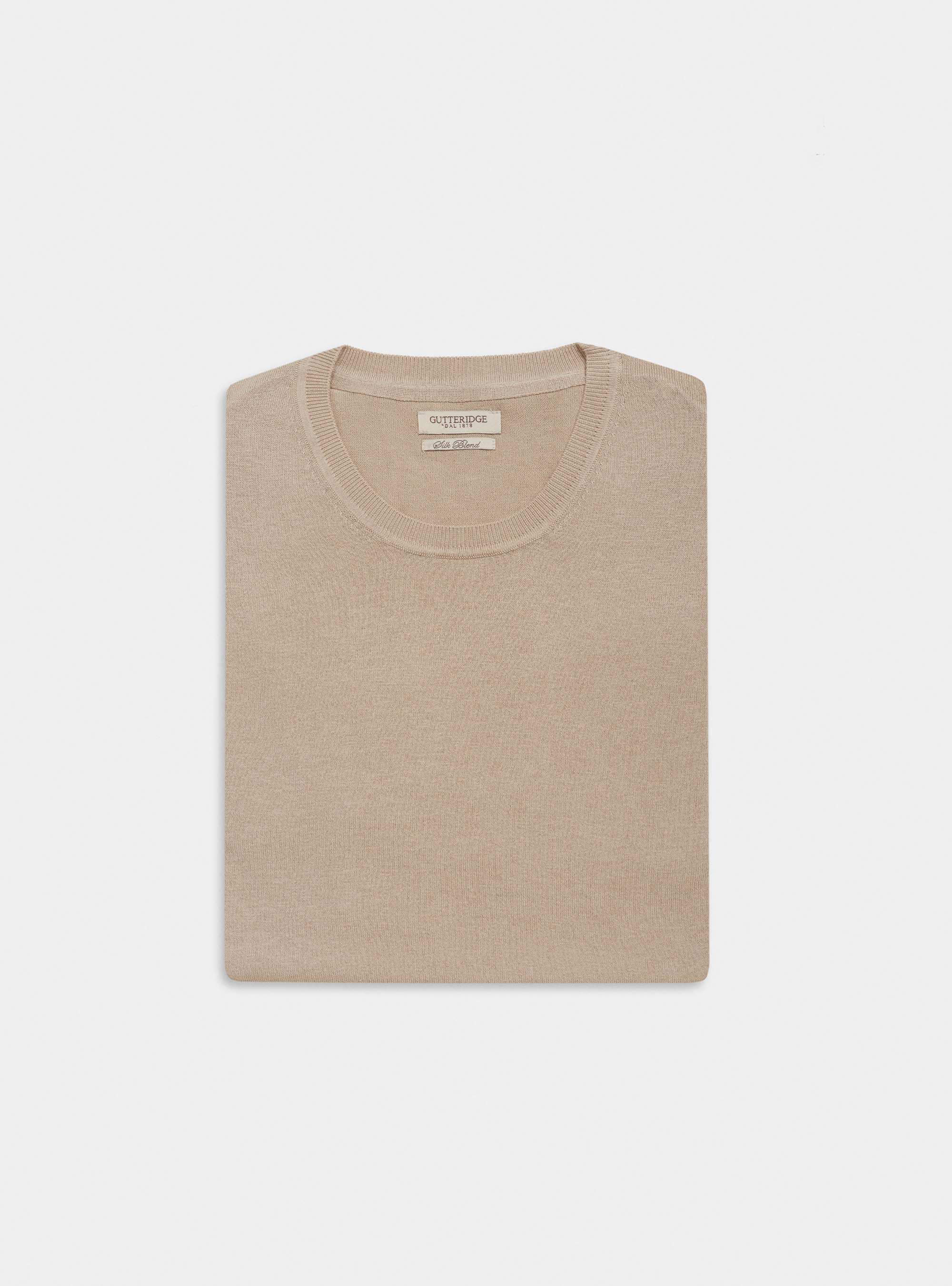 Silk and cotton crew-neck sweater, ECRU
