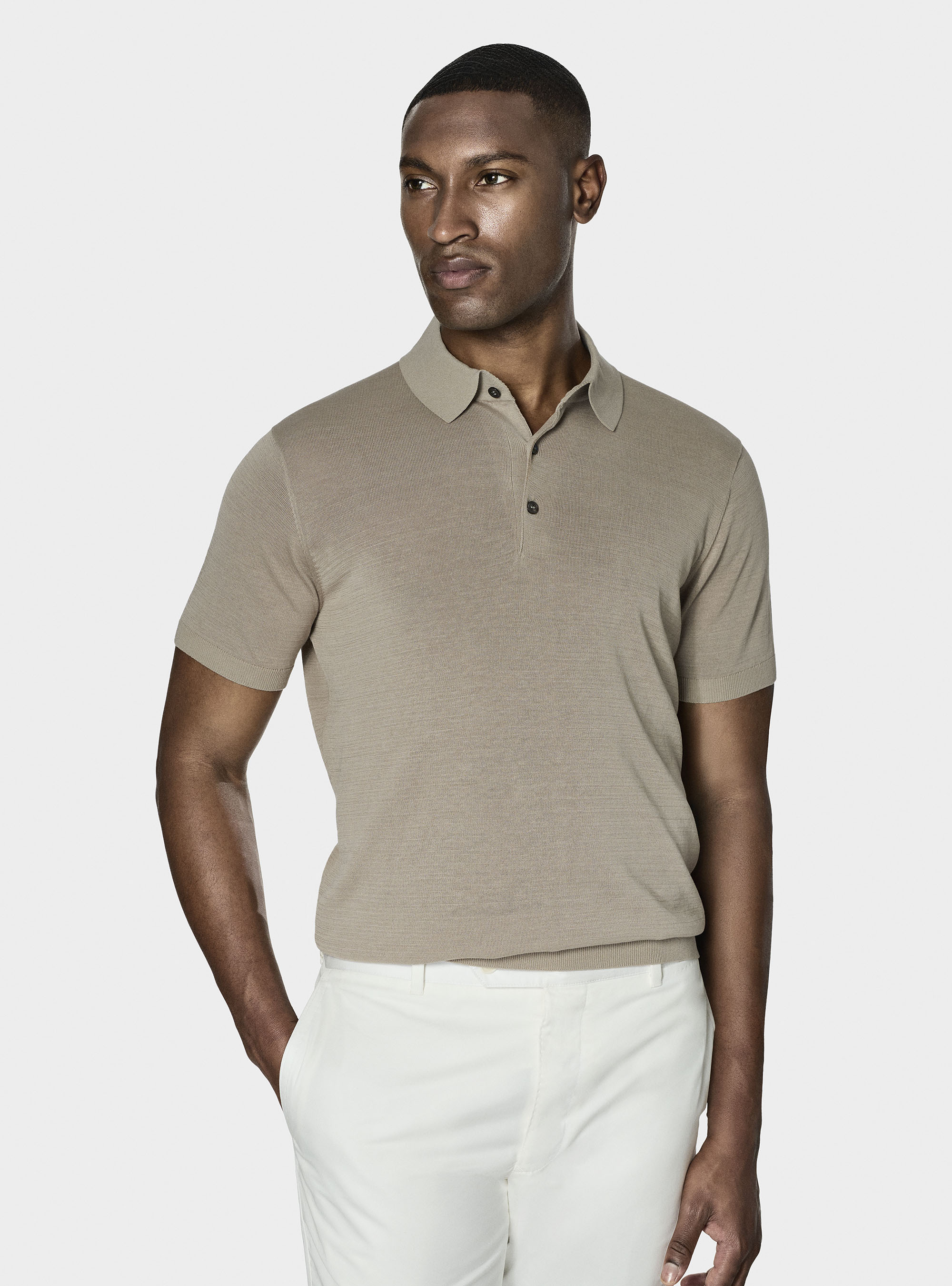 Maglia a polo in cotone e seta, SABBIA