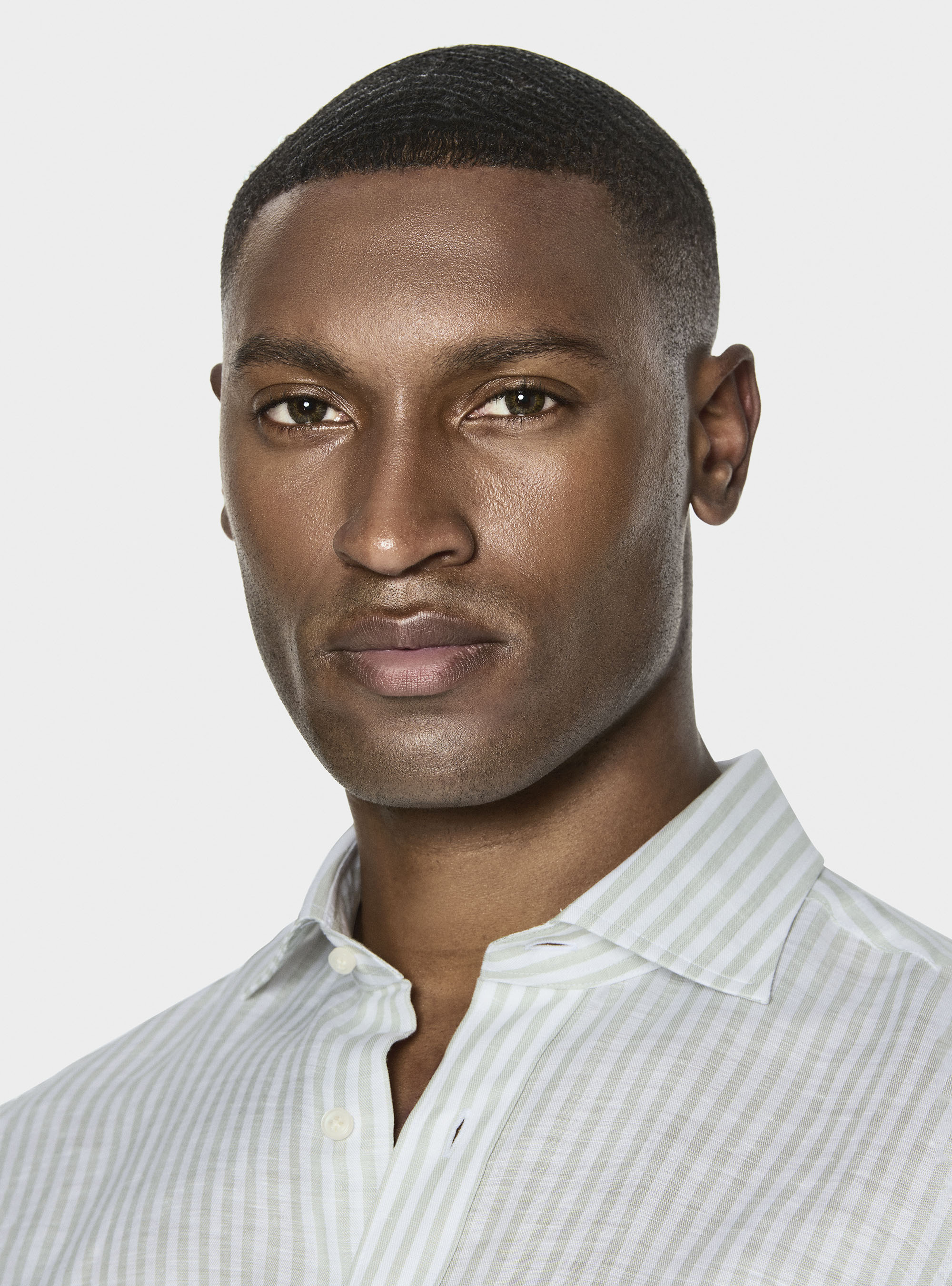 Camicia rigata in misto lino, SALVIA 0602C