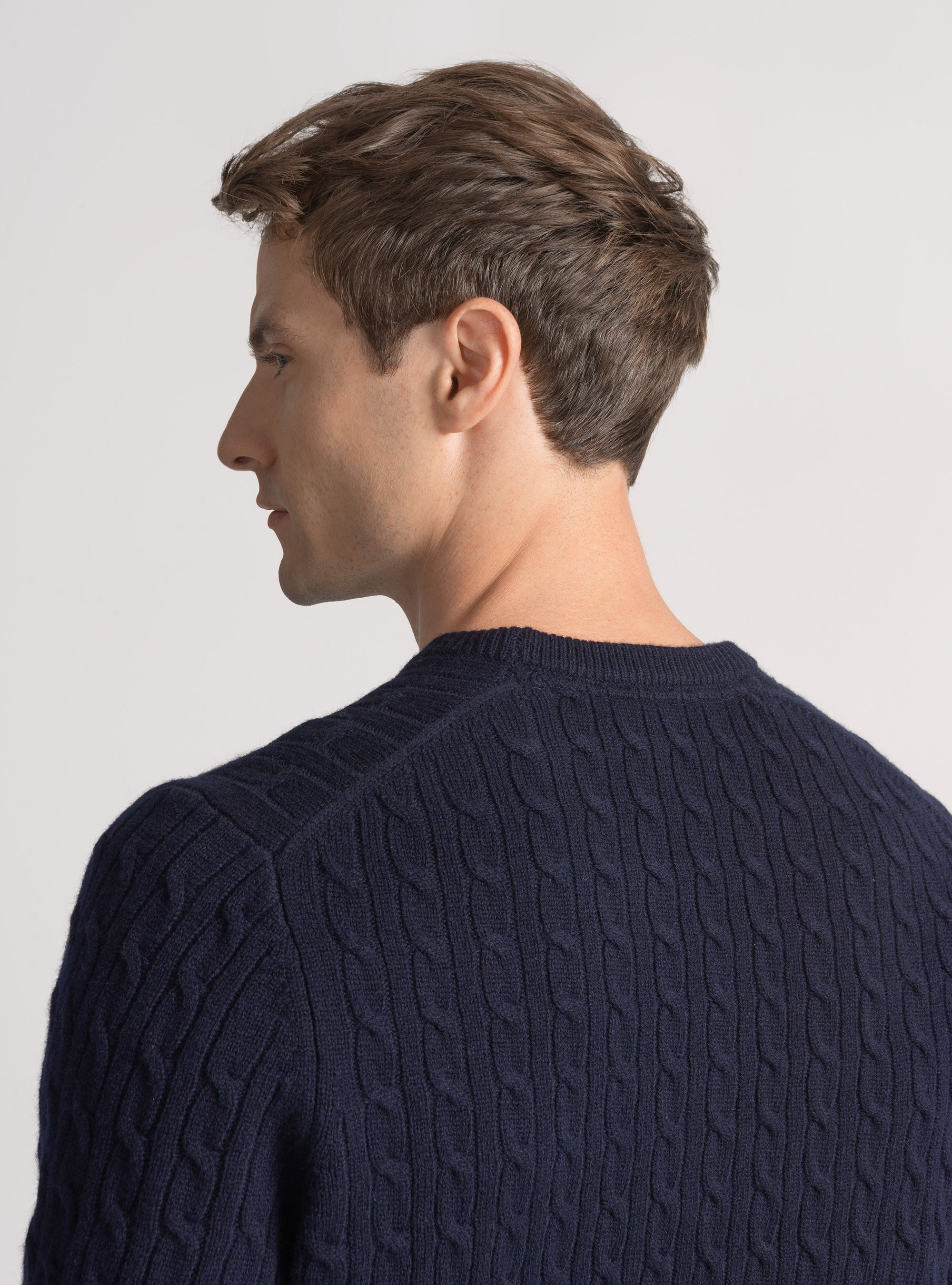 Crew-neck sweater with wool and cashmere braid, NAVY BLUE