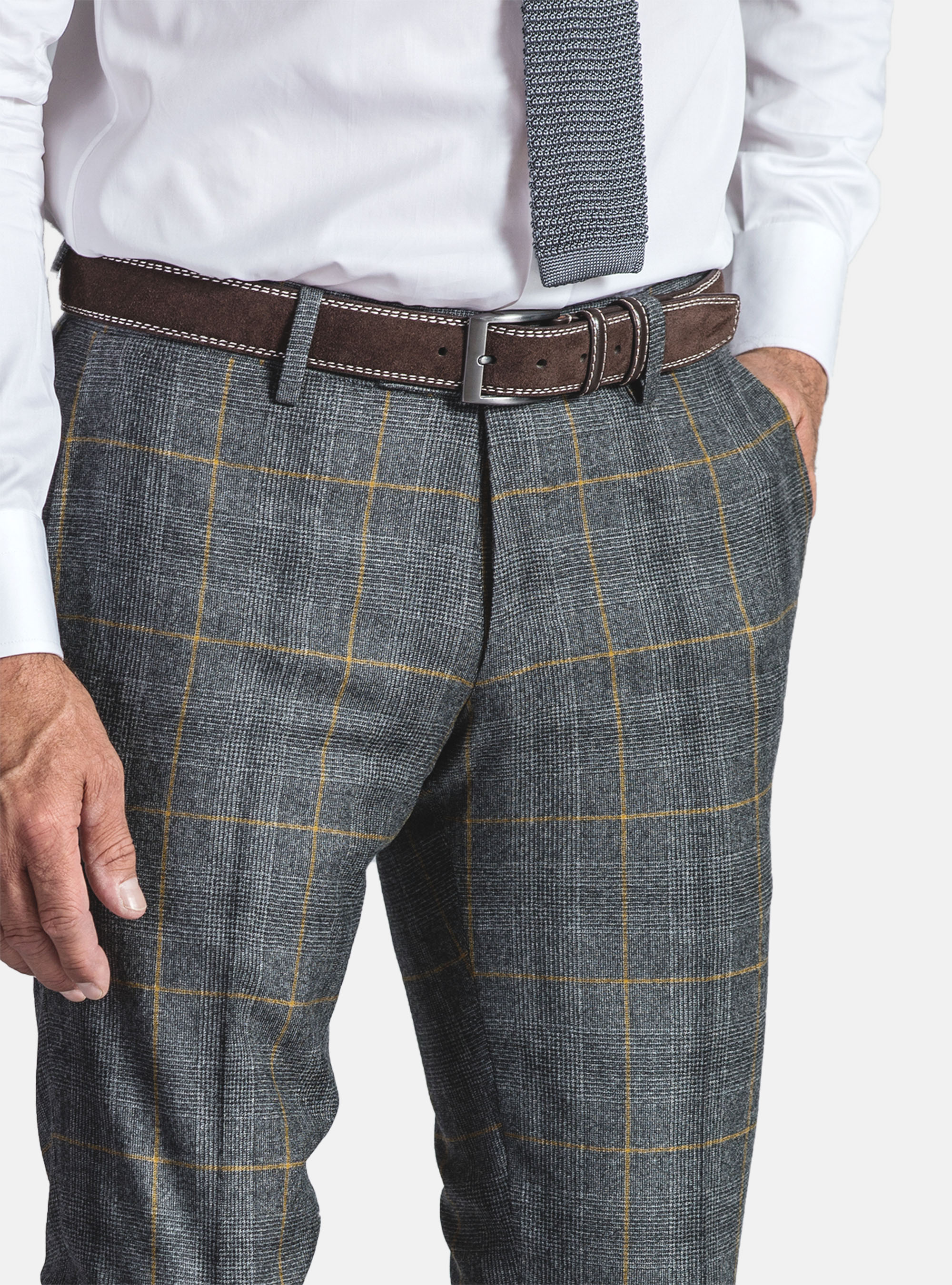 WOOL CHECKED TROUSERS, ASPHALT GREY