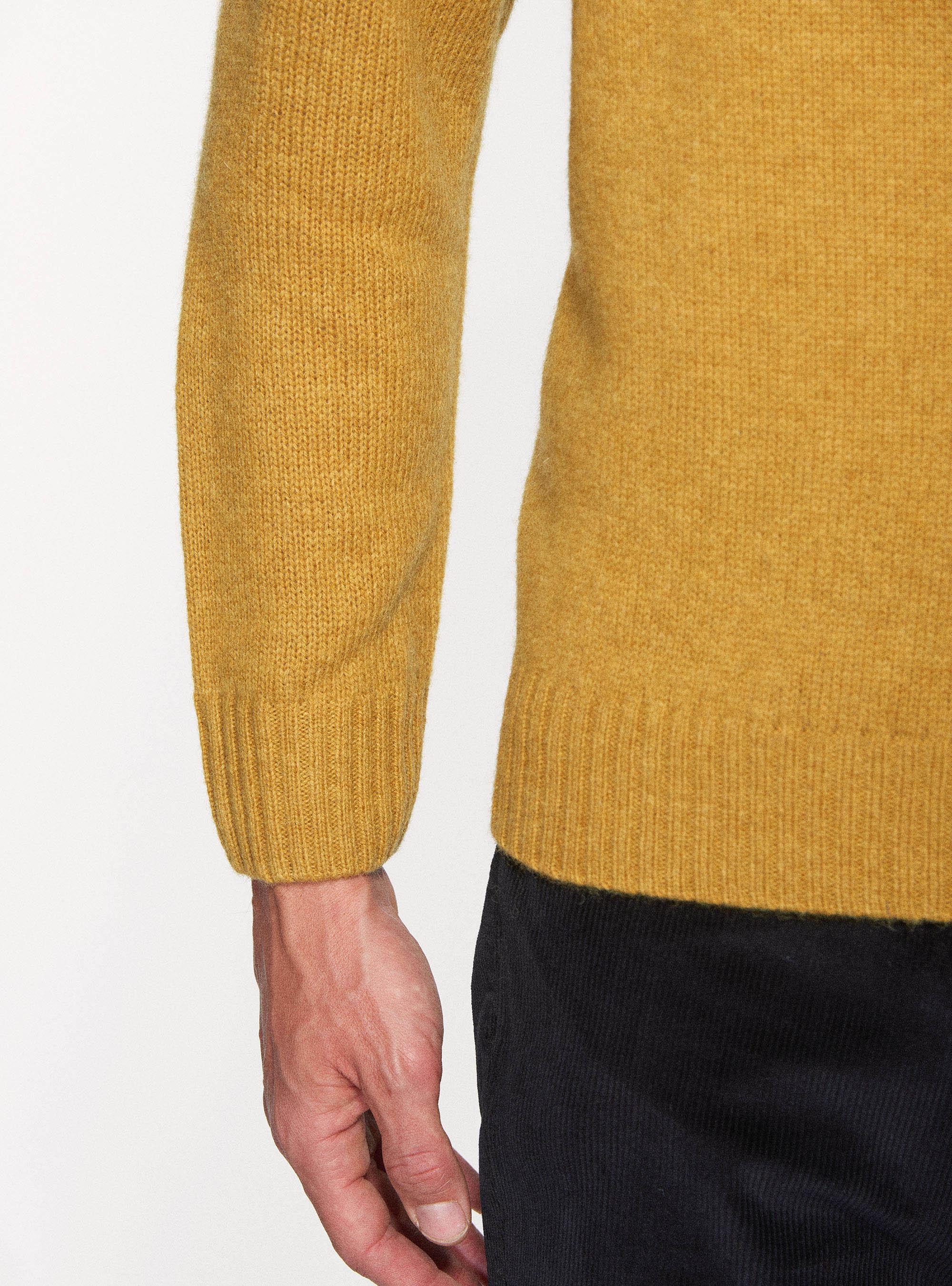 Maglia girocollo in pura lana shetland, SENAPE 0715C