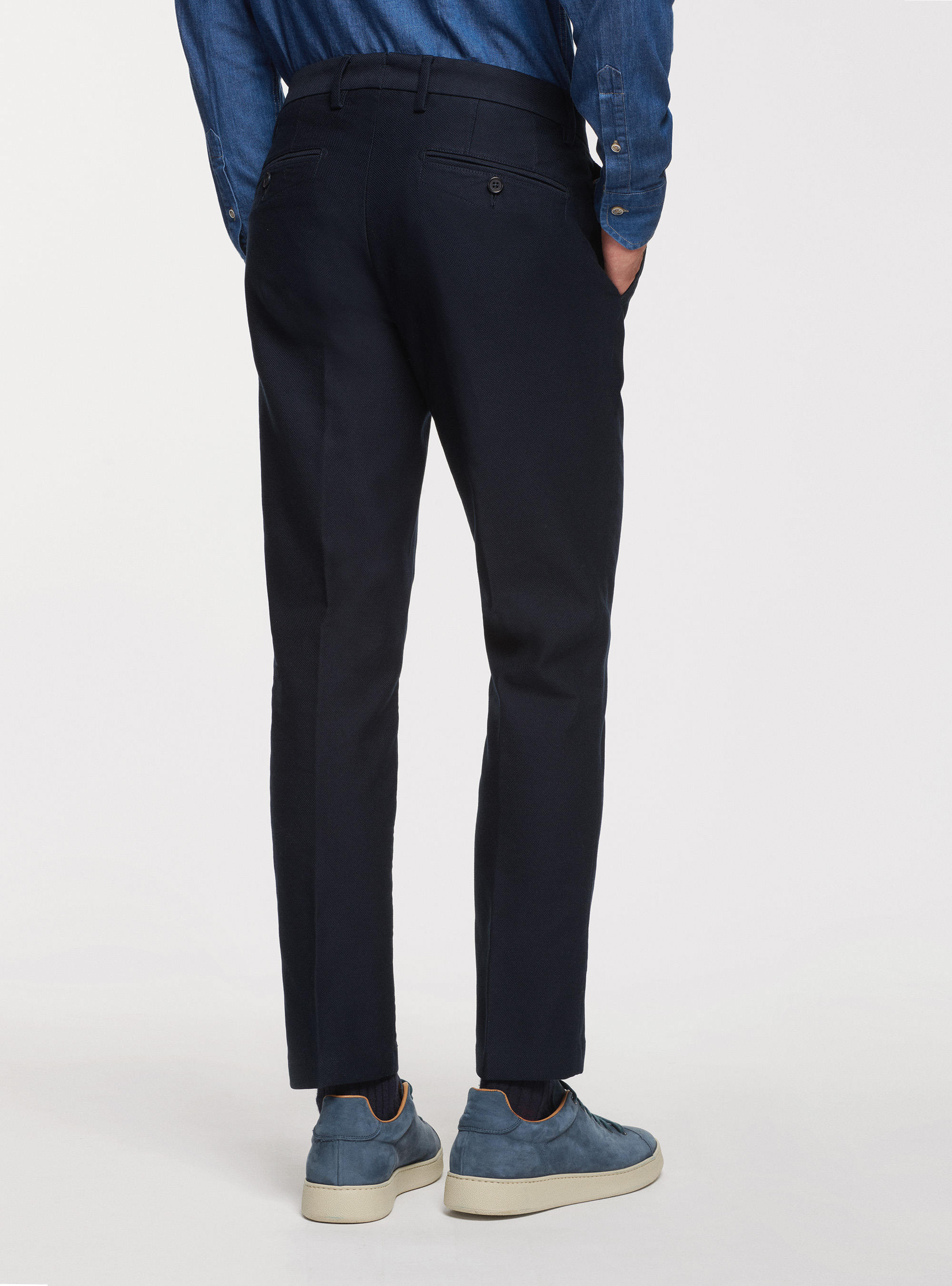 Pantaloni chino slim fit in cotone armaturato, BLU NAVY