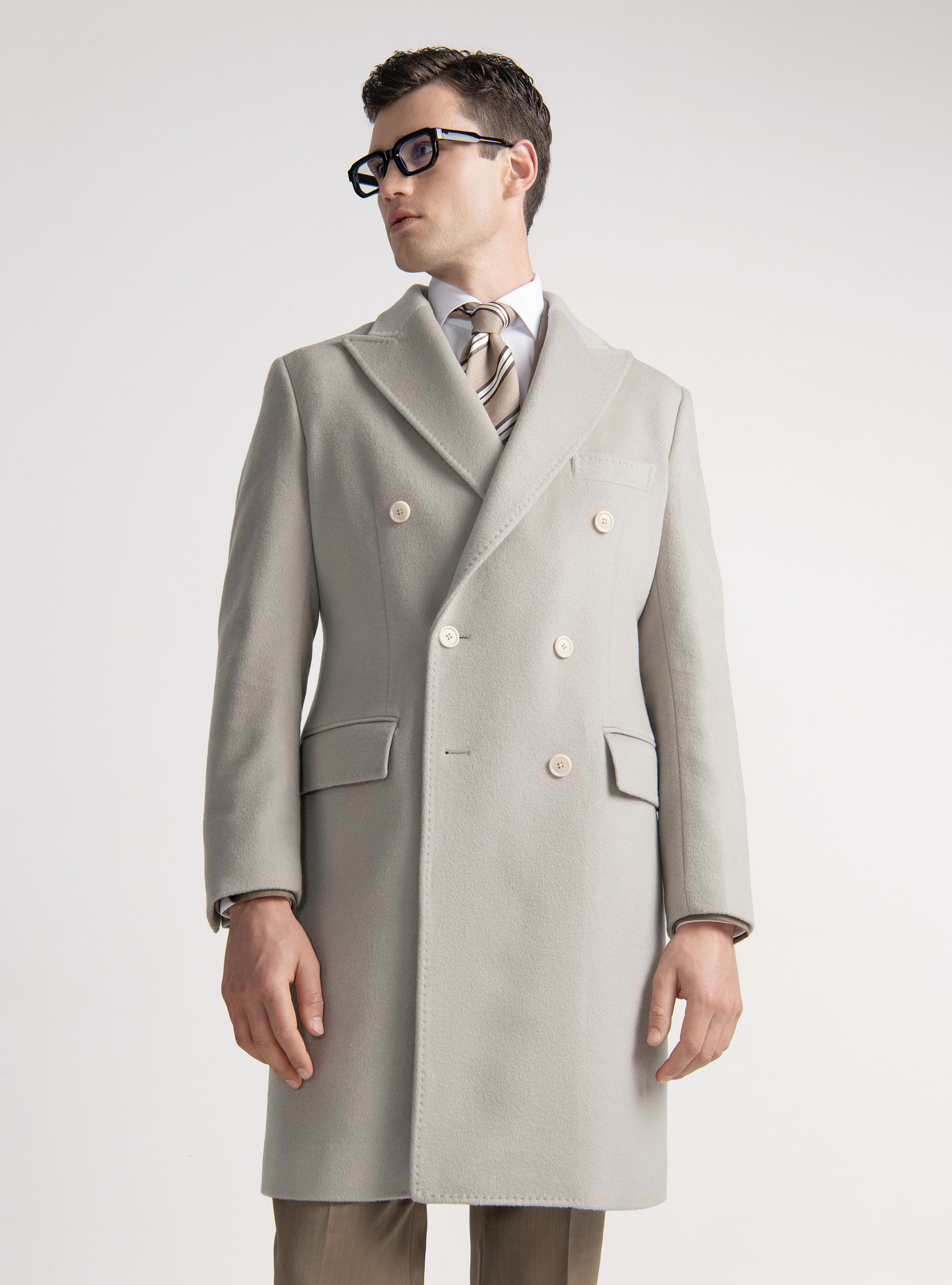 Abrigo de doble botonadura 100% cachemira, ECRU 0536C