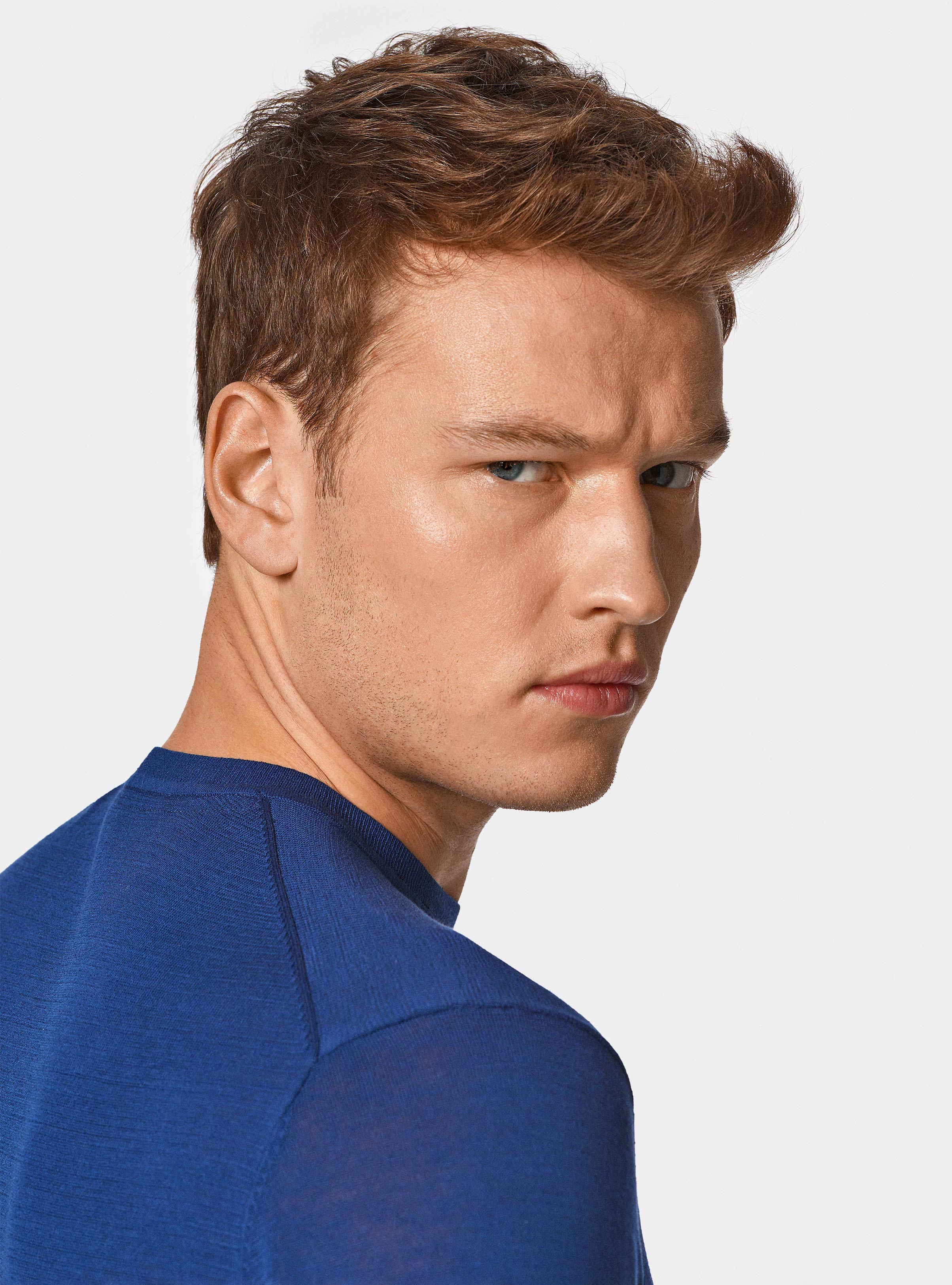 Maglia girocollo in cotone e seta, BLU ROYAL