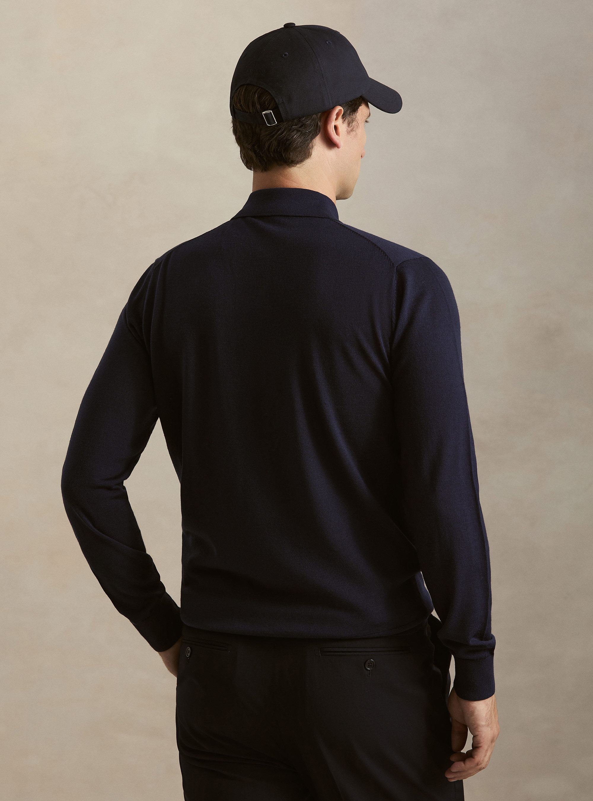 Extrafine merino wool knit polo shirt, BLUE