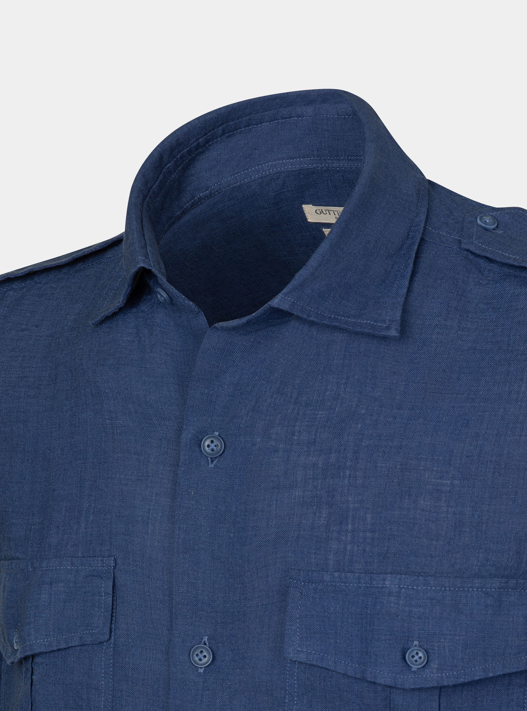 Pure linen shirt with large pockets, 0243C DENIM