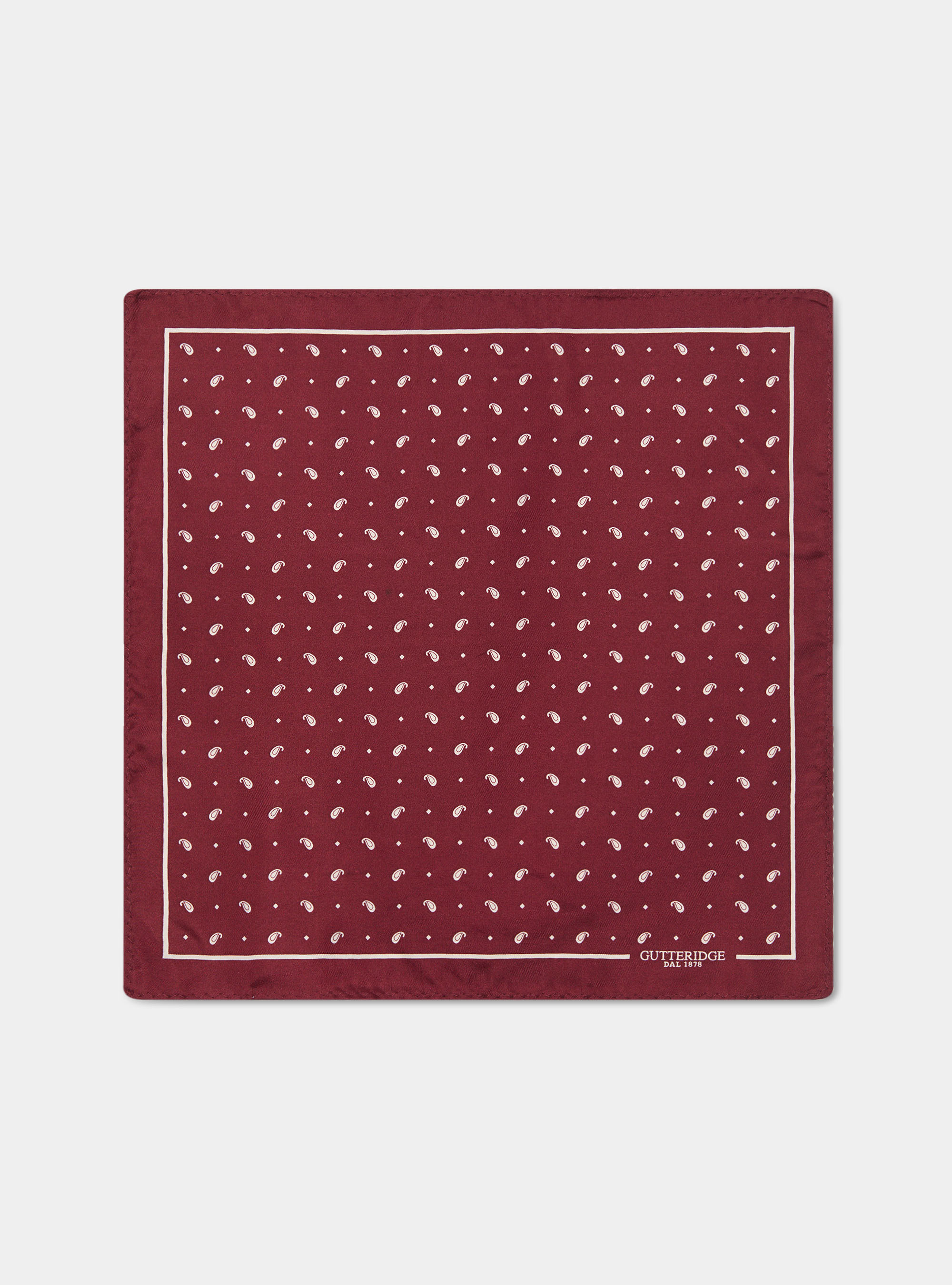 Printed silk paisley pocket square, BE BORDEAUX/ECRU
