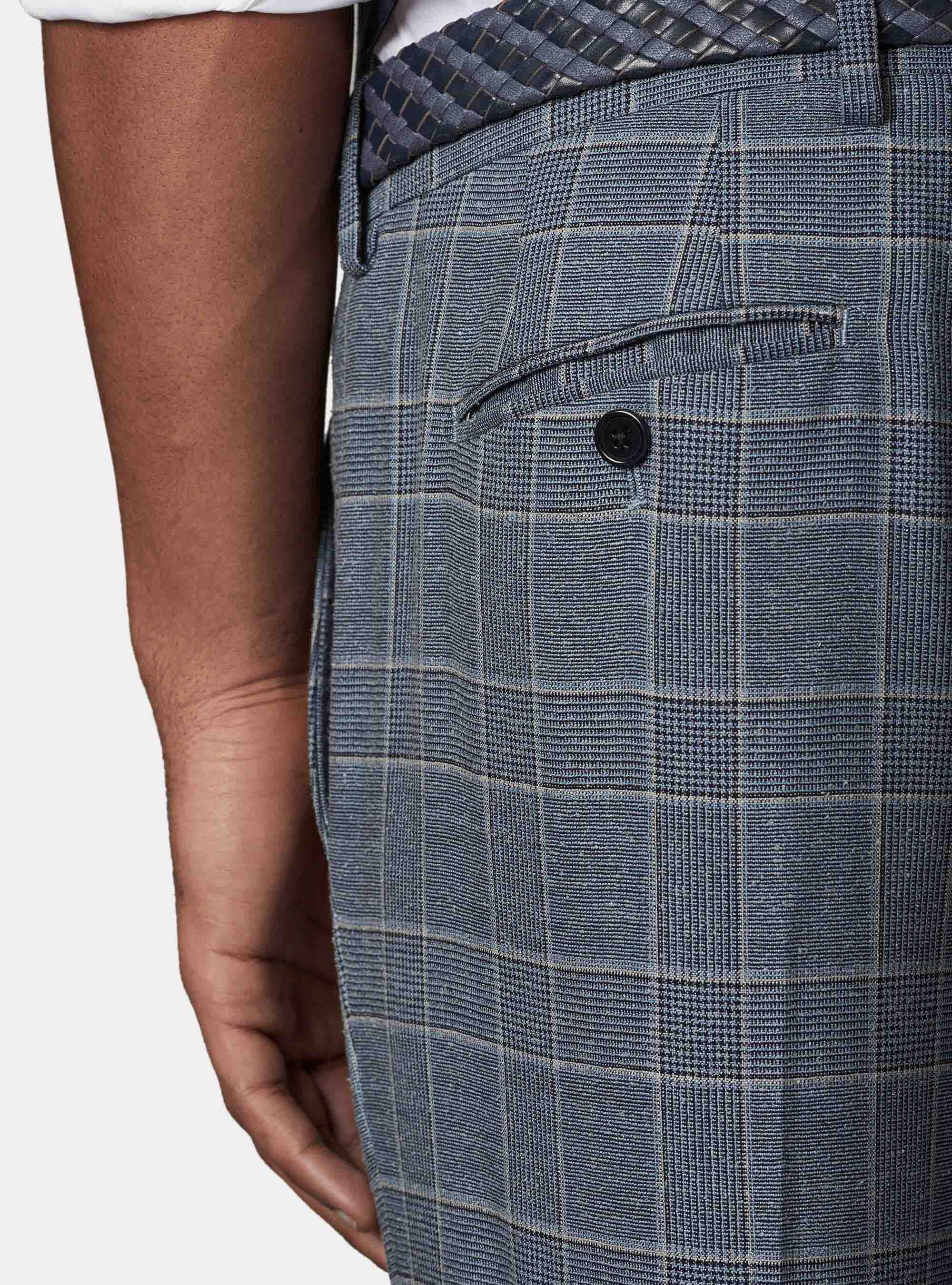 Pantaloni per abito in principe di galles lana bouclè e seta, BLU