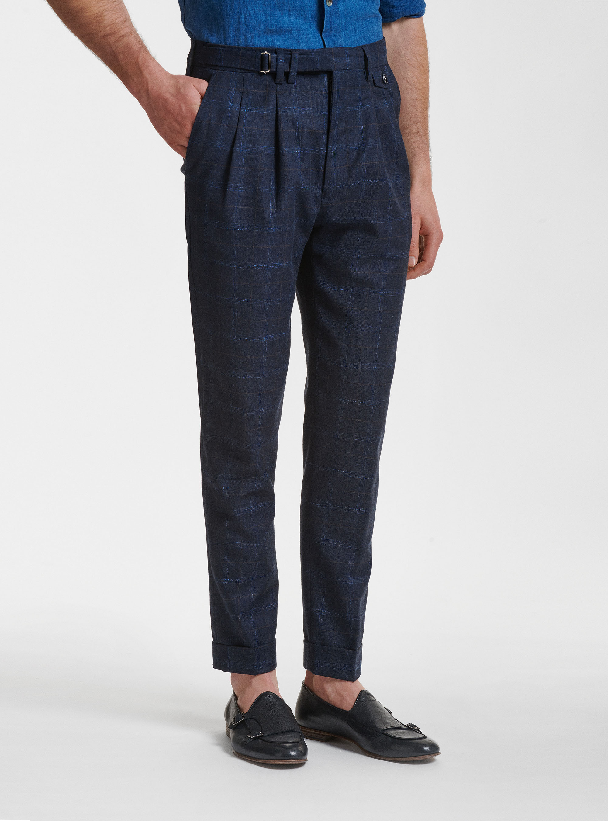 Pantaloni per abito in lana cotone e lino Marlane, BLU NAVY