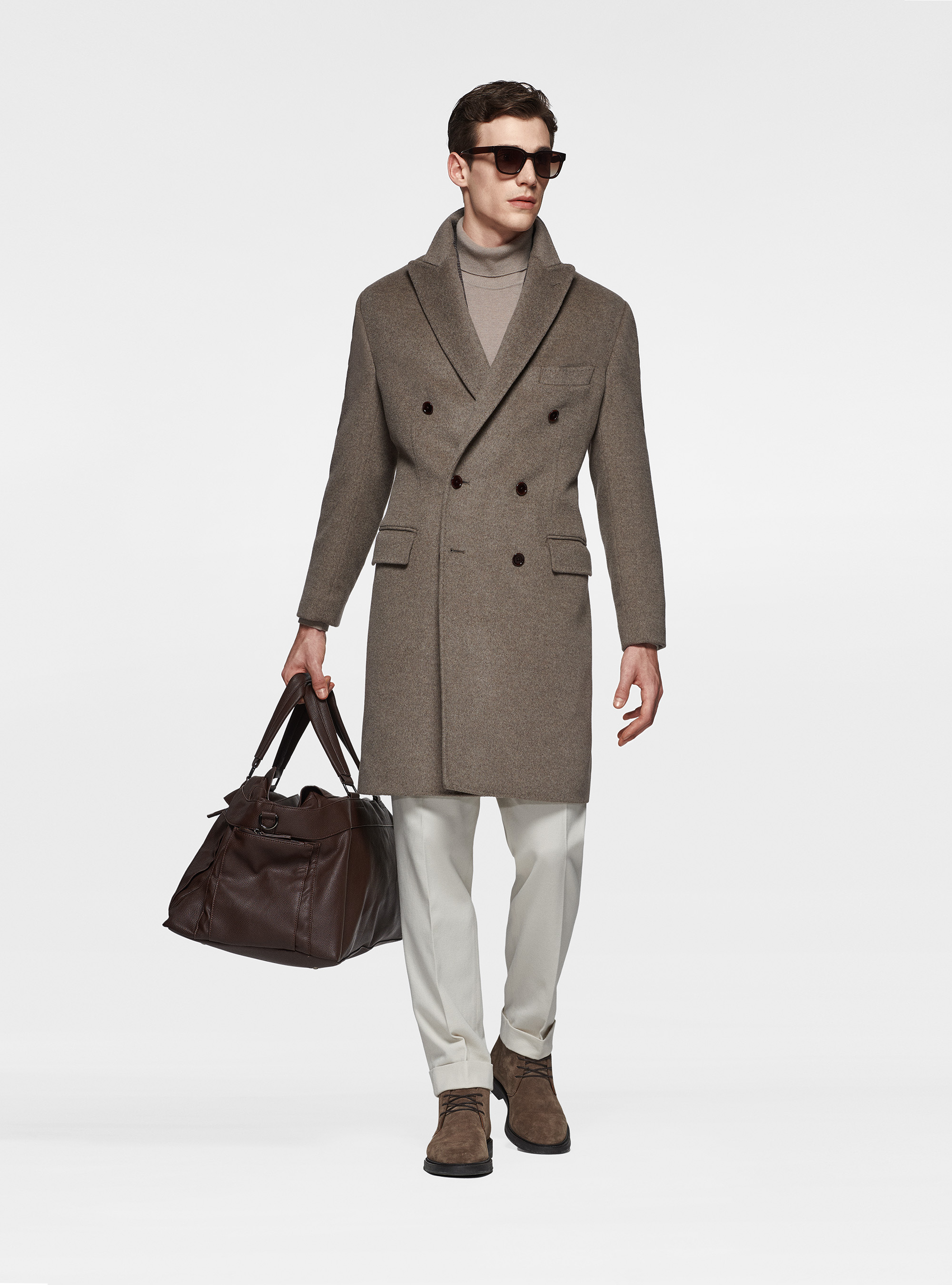 Abrigo cruzado de lana y cachemira, BARRO