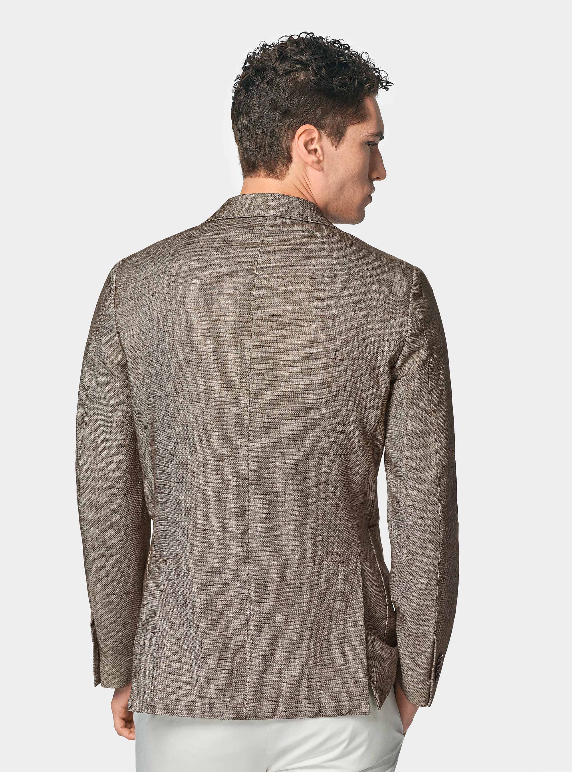 Americana en mezcla de lino y algodón, MARRON