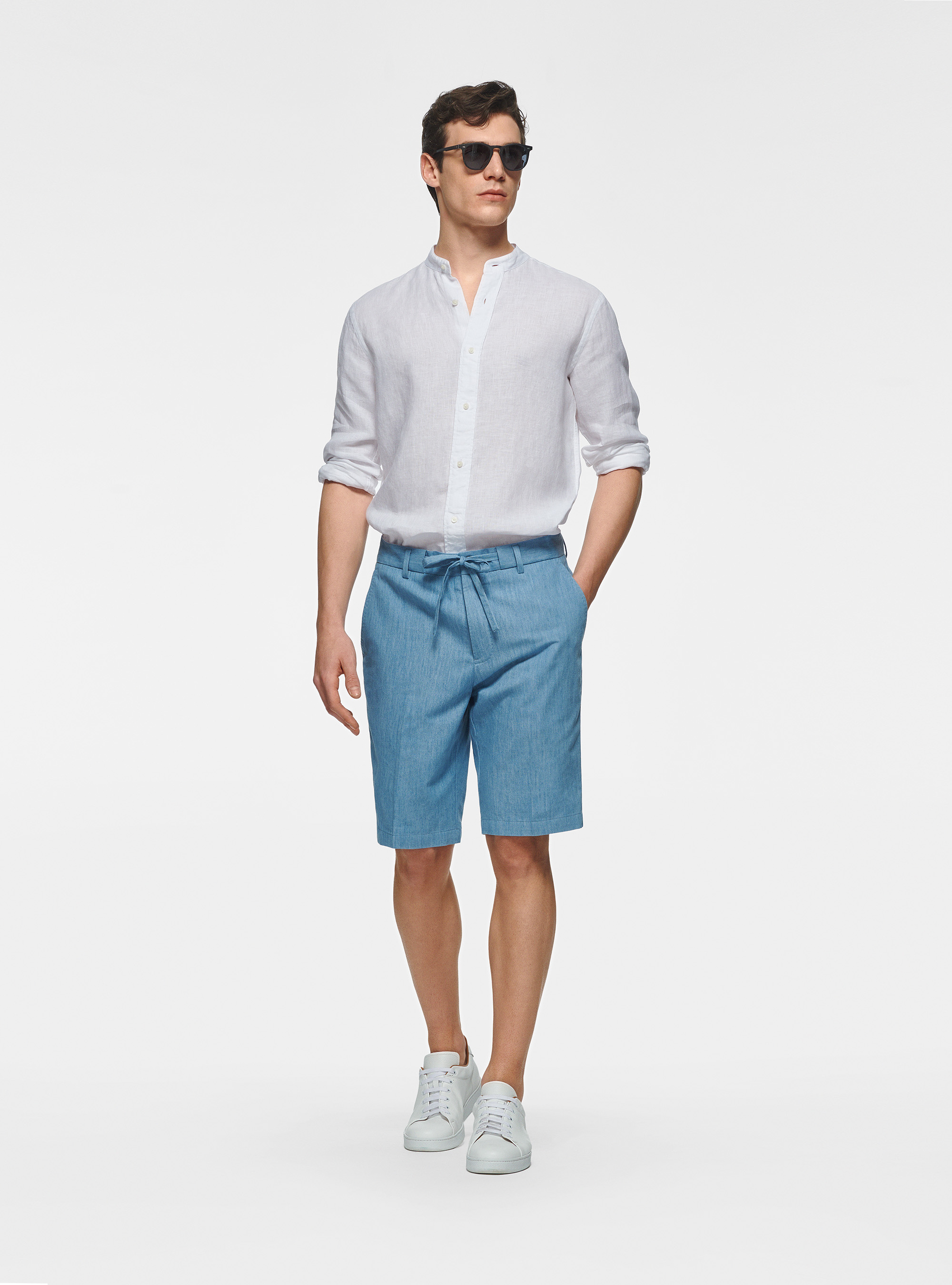 Camisa coreana en puro lino, BLANCO