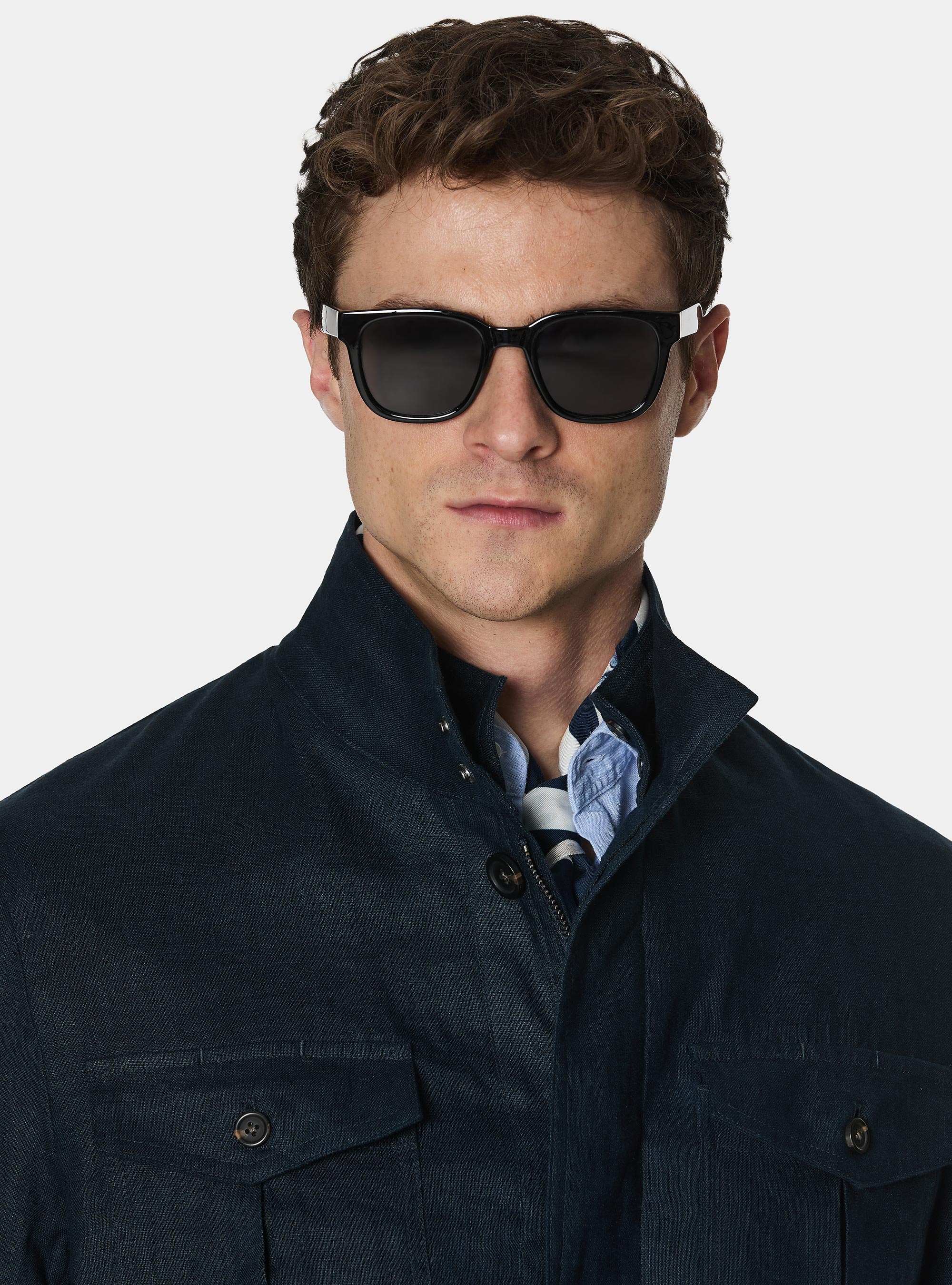 Field jacket in lino, AZUL MARINO