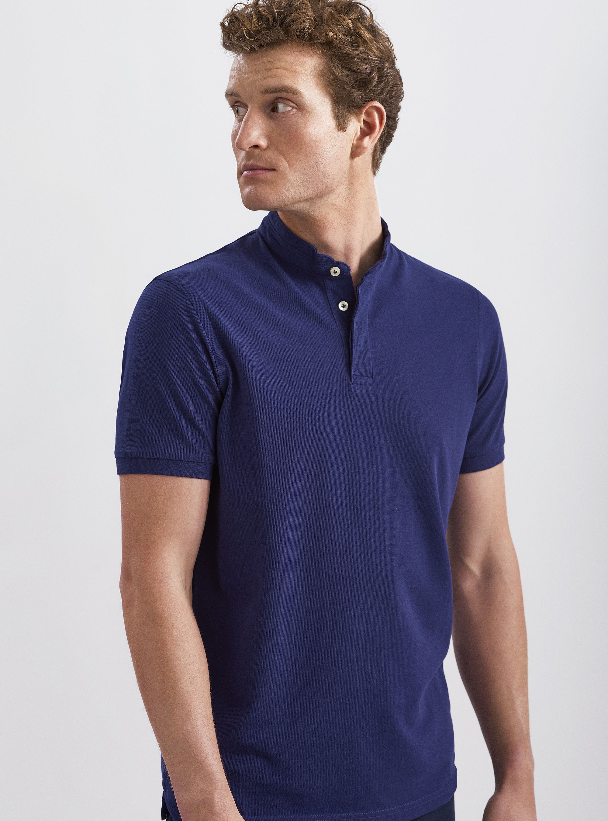 Korean neck polo 100% cotton, BLUE