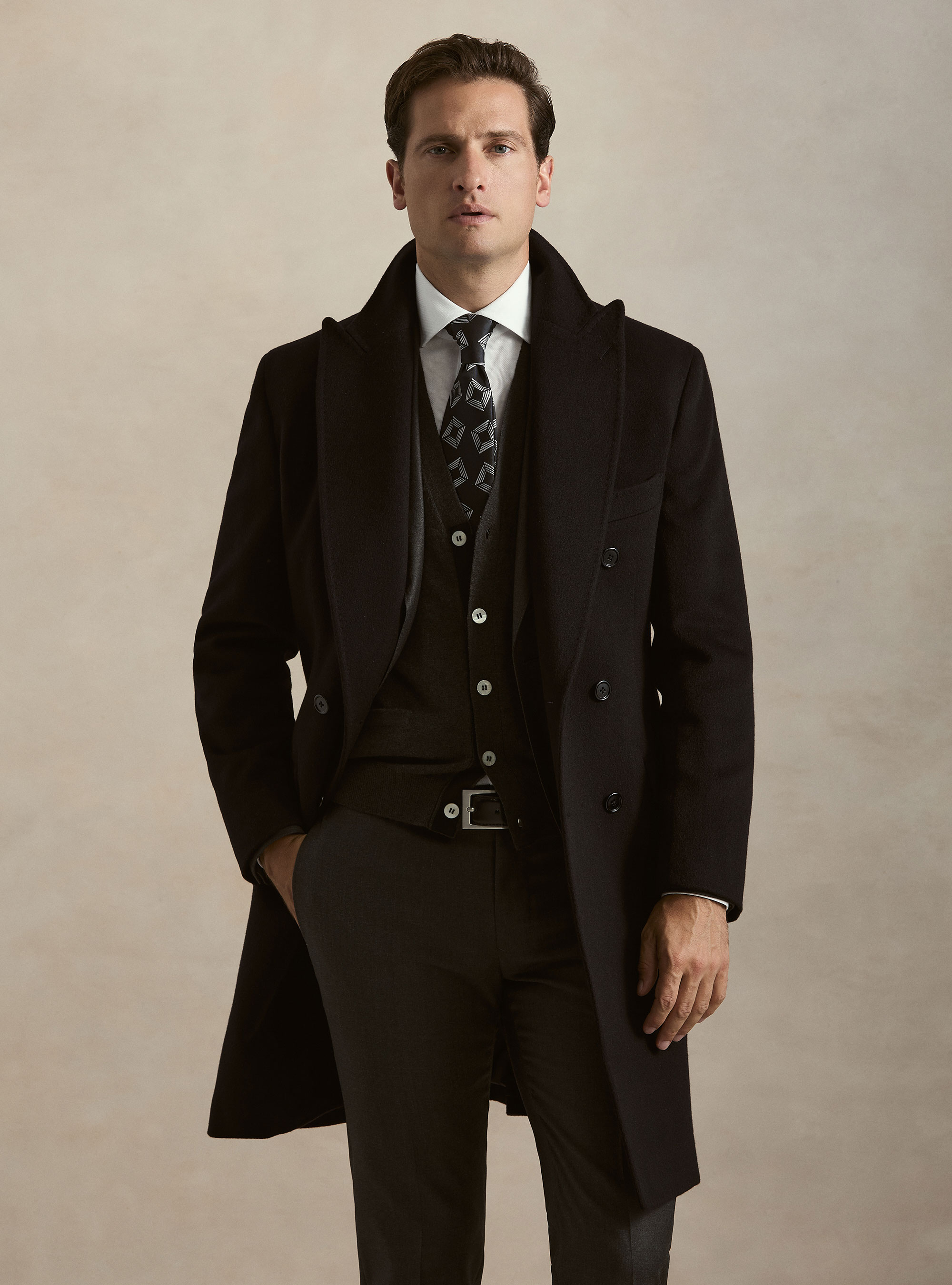 Double-breasted cashmere coat, NAVY BLUE