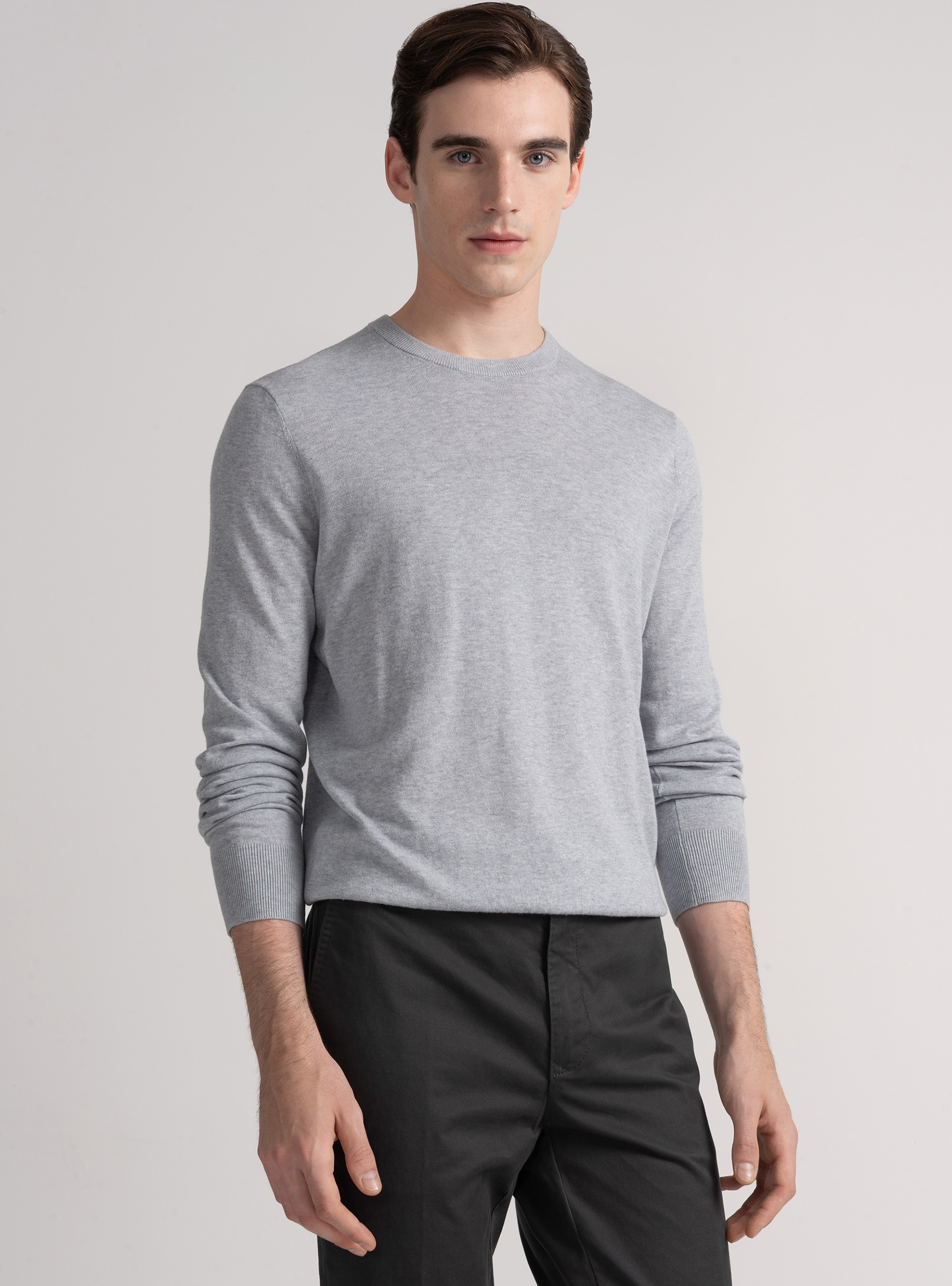 Maglia girocollo in cotone seta e cashmere, GRIGIO MELANGE 0151C
