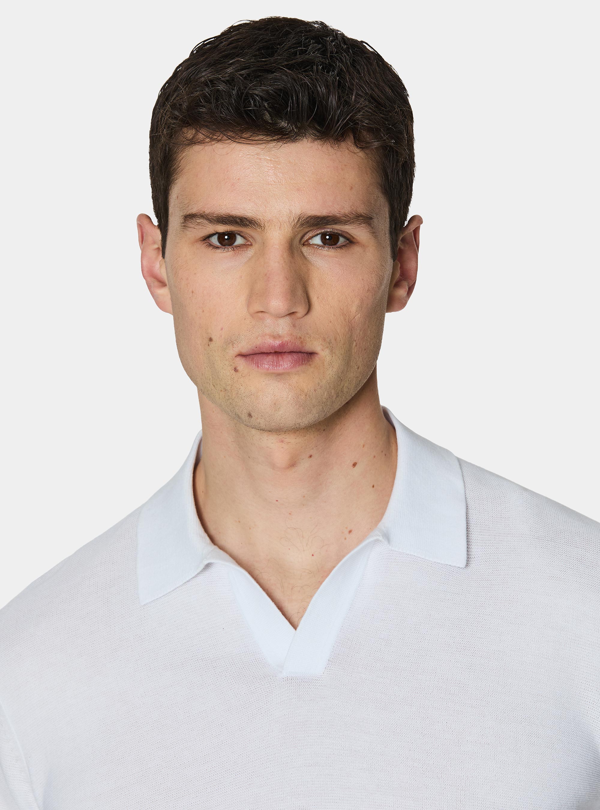 Knitted links polo shirt in extra-fine cotton, WHITE