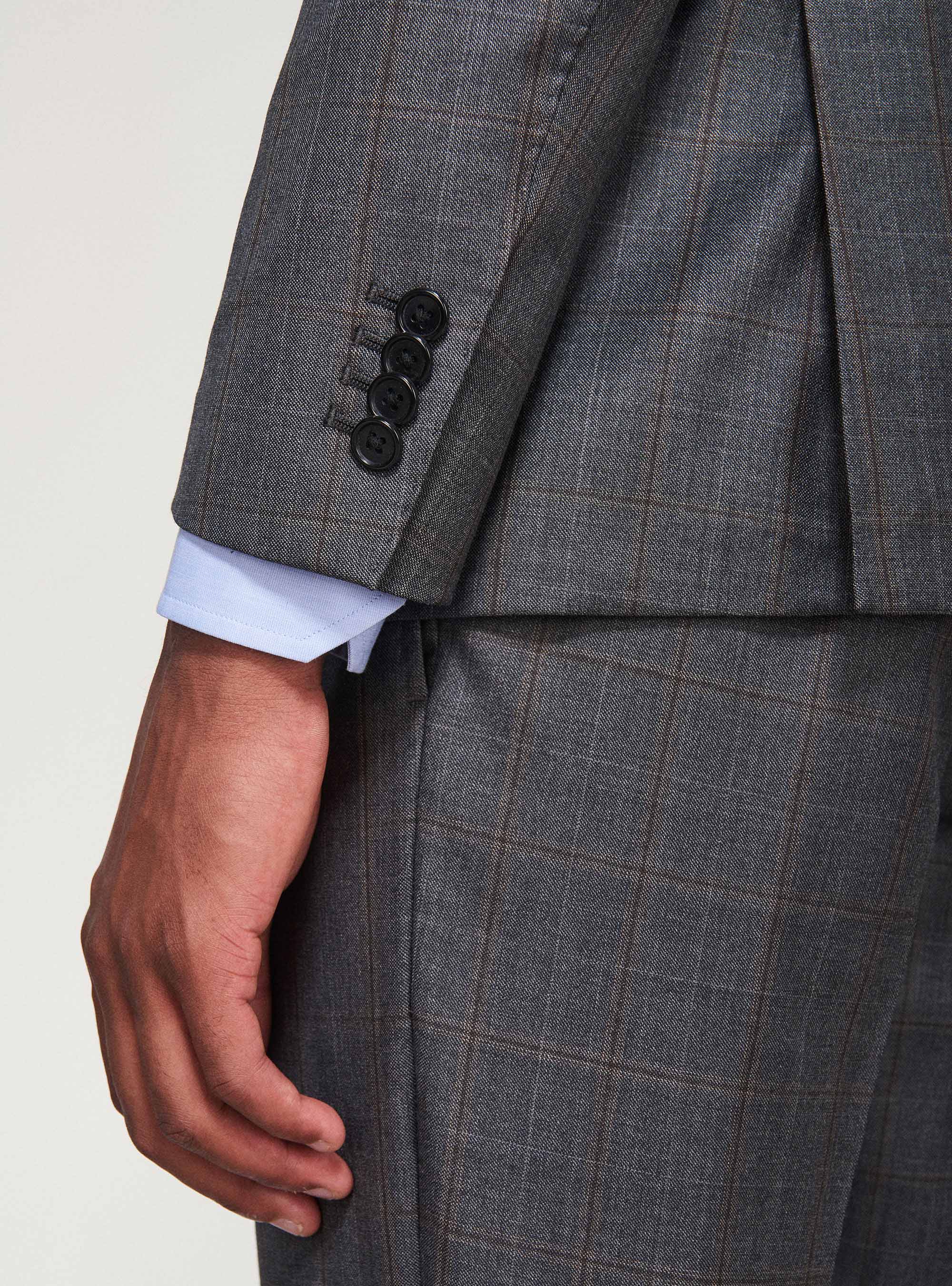 Giacca per abito a quadri in pura lana S110's, ASFALTO