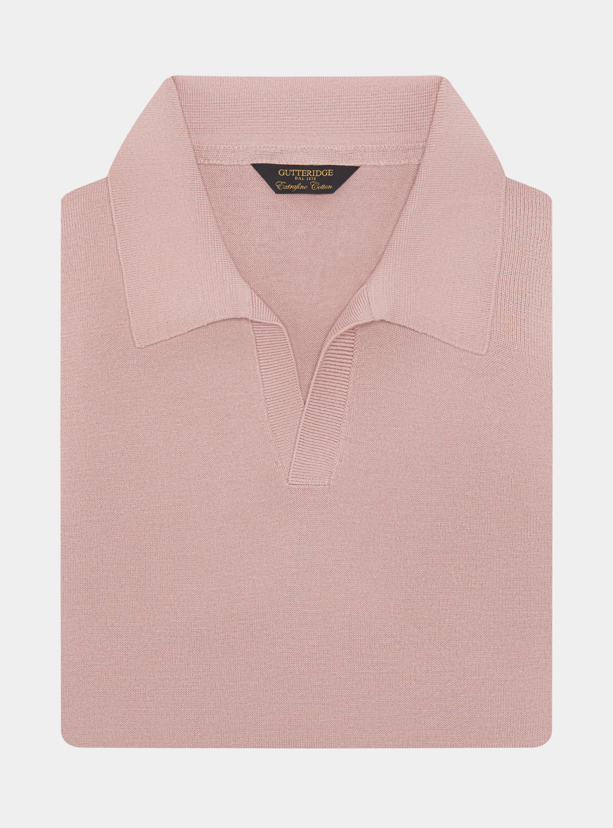 Polo in maglia senza bottoni in cotone extrafine, 0441C ROSA SCURO